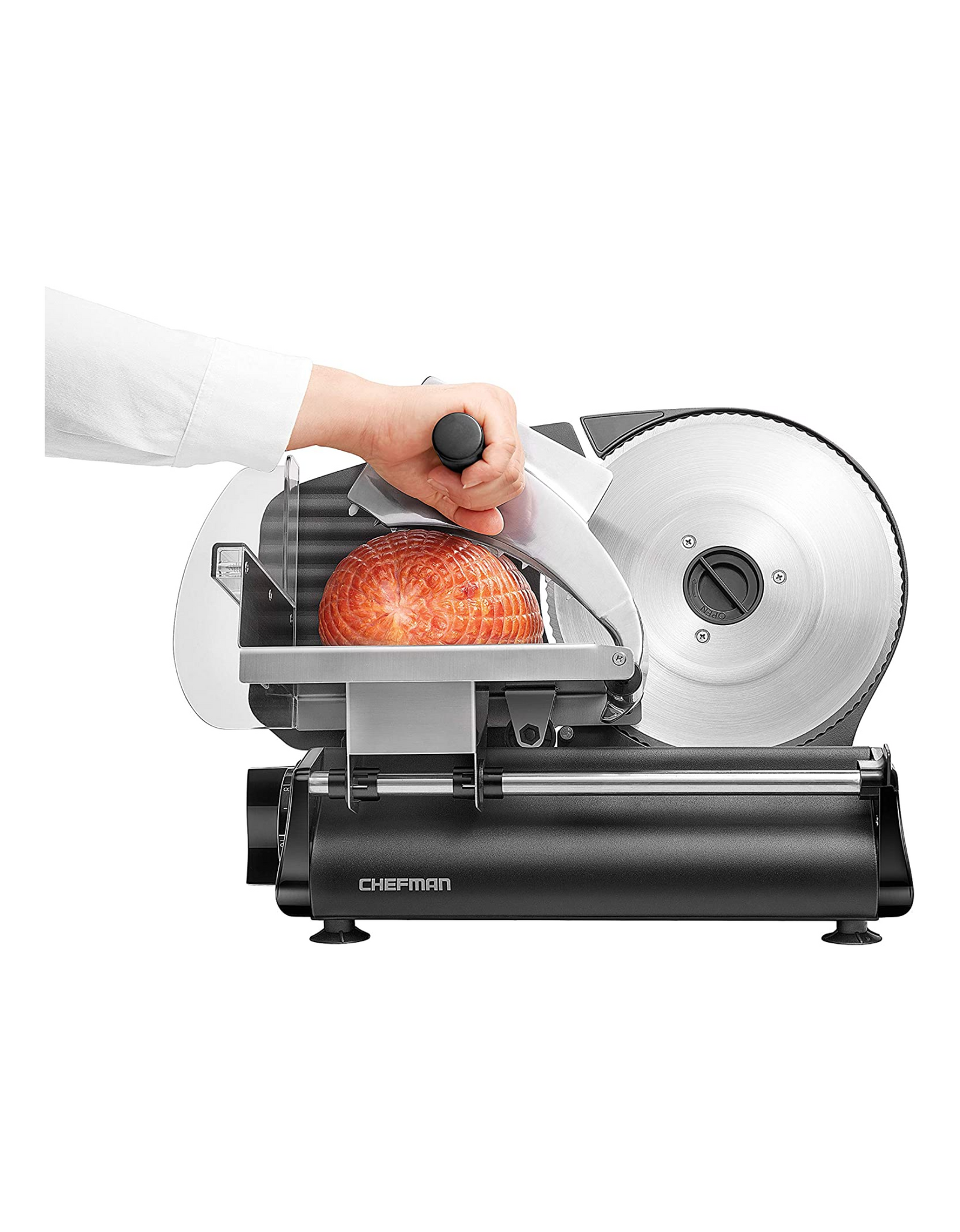Chefman Electric Deli & Food Slicer Die-Cast Machine, Use to Slice Meat, Cheese, Bread, Fruit & Vegetables, Black/Stainless