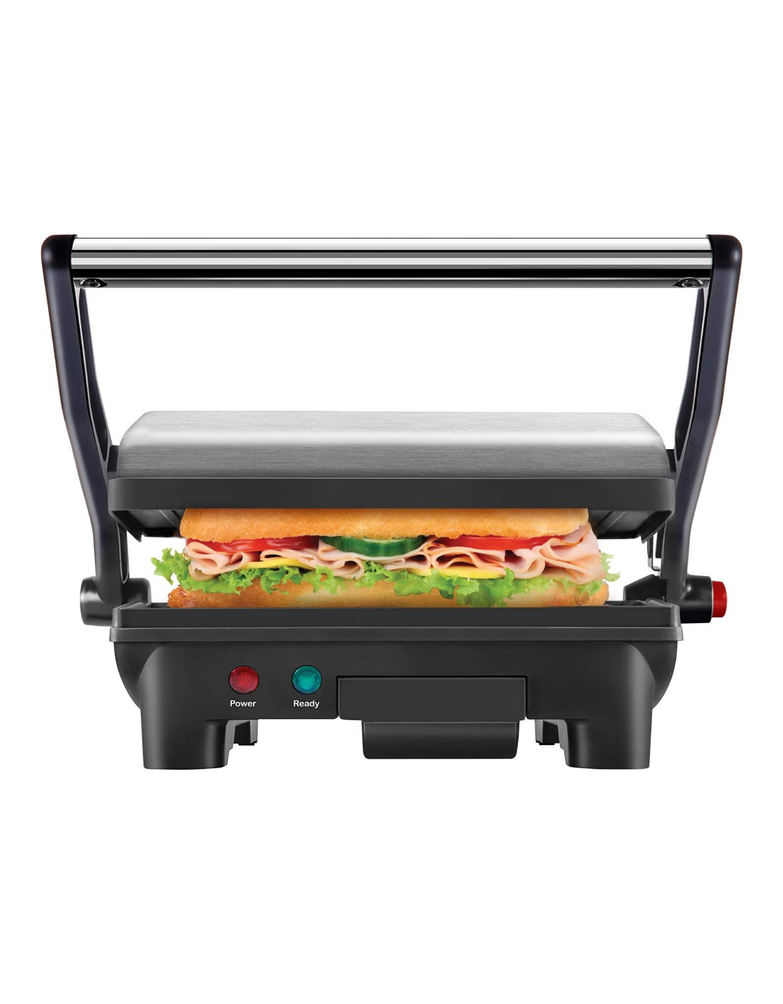 Chefman Electric Panini Press Grill and Gourmet Sandwich Maker with Non-Stick Coated Plates, 2 Slice, Stainless Steel/Black