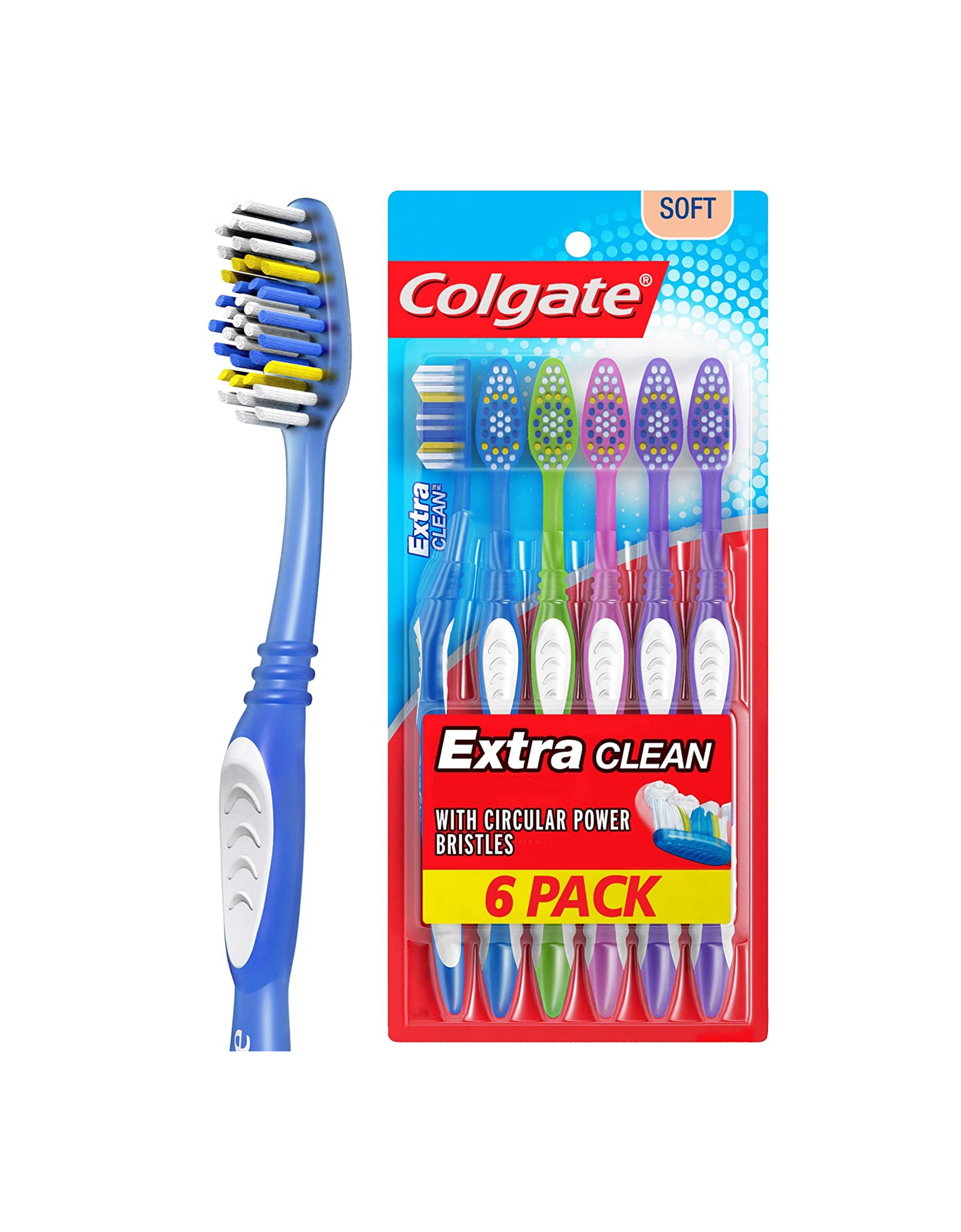 Colgate Extra Clean Toothbrush, Full Head, Soft 6 Ct (Pack of 1)