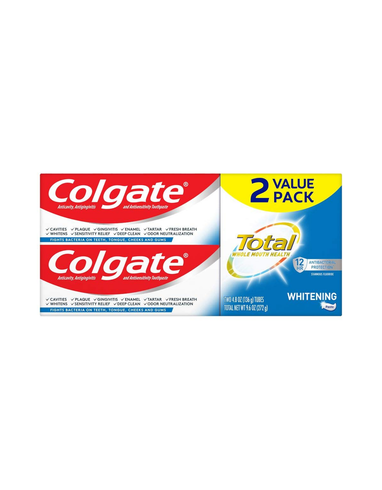 Colgate Total Whitening Toothpaste, Sensitivity Relief and Cavity Protection Mint,4.8 oz each (Pack of 2)