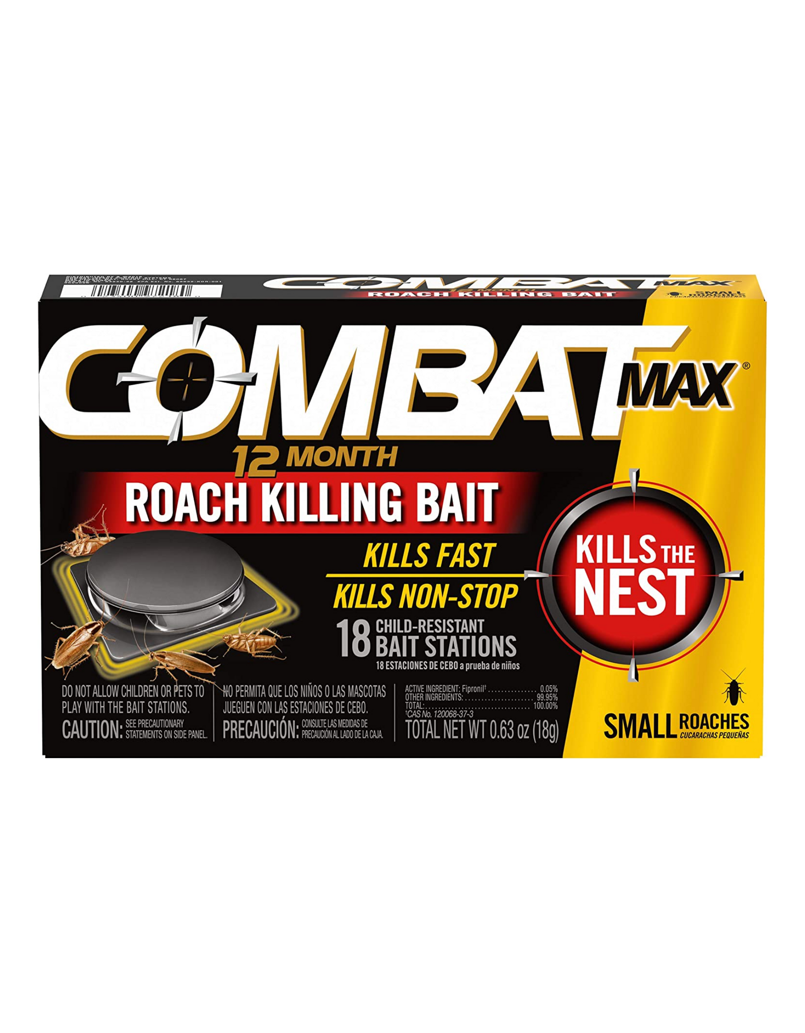 Combat Max 12 Month Roach Killing Bait, Small Roaches, Kills Fast, 18 Ct