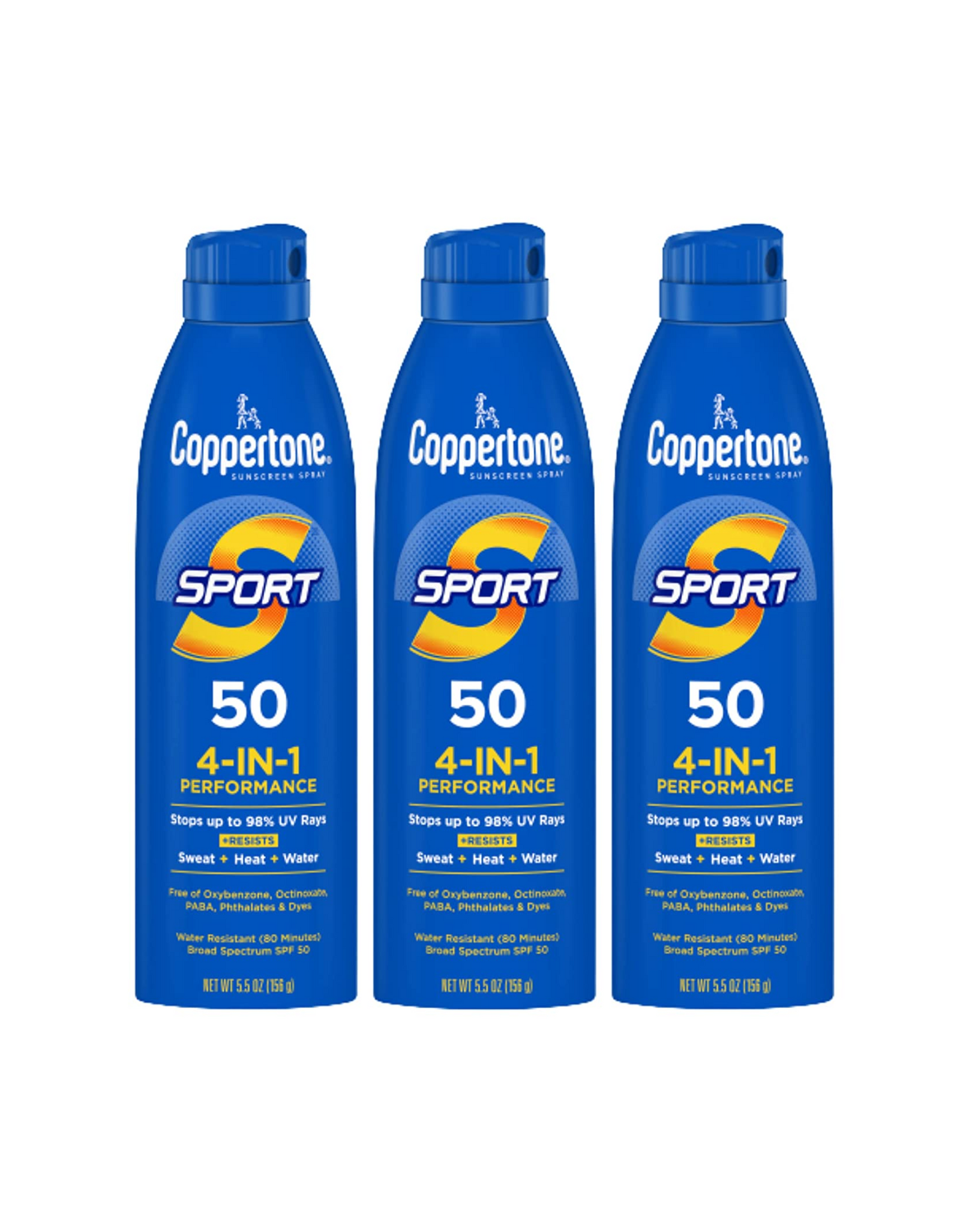 Coppertone SPORT Sunscreen Spray SPF 50, 5.5 oz (Pack of 3)
