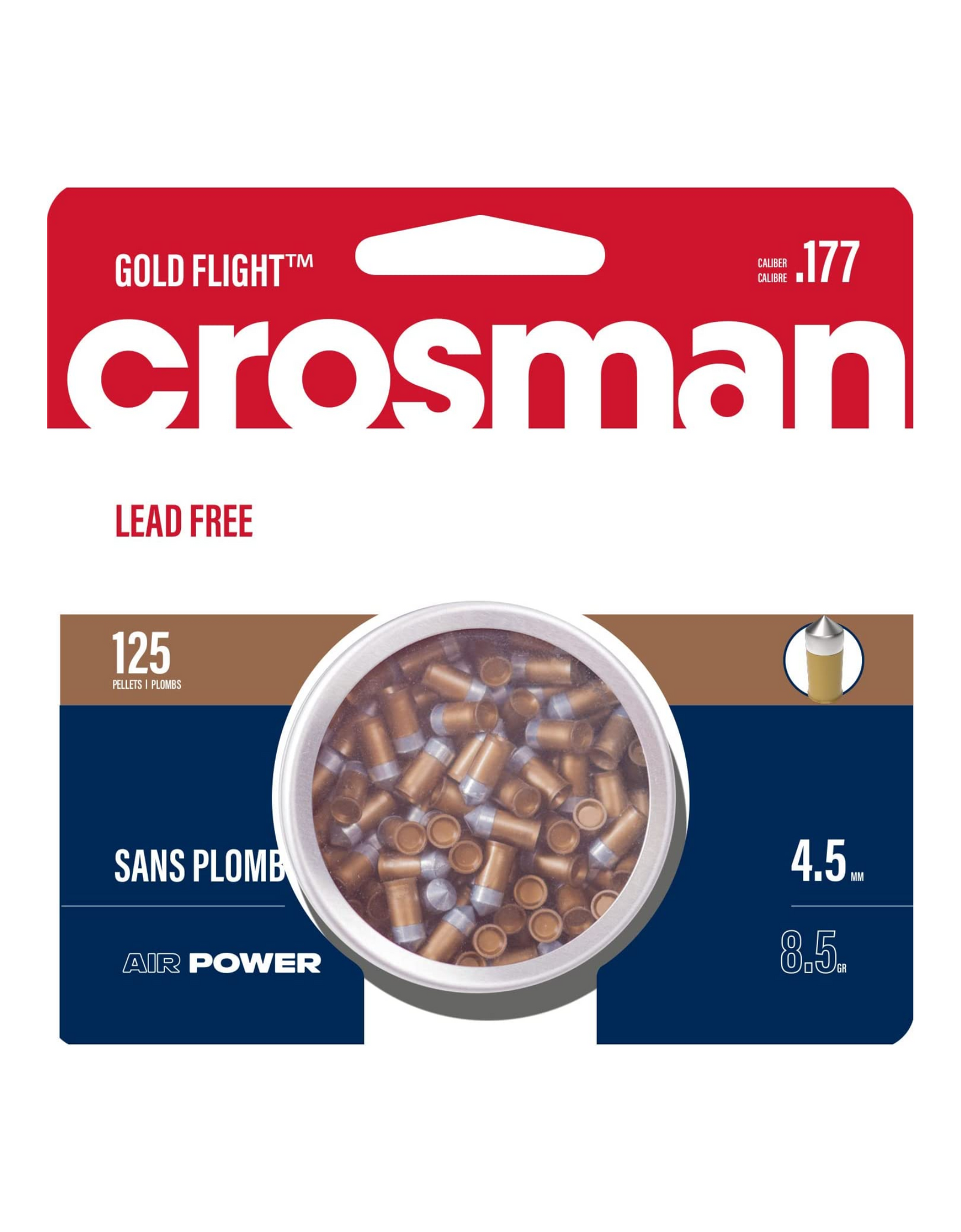Crosman LF1785 .177-Caliber Lead-Free PowerShot, Gold Flight Penetrator (125 Count)