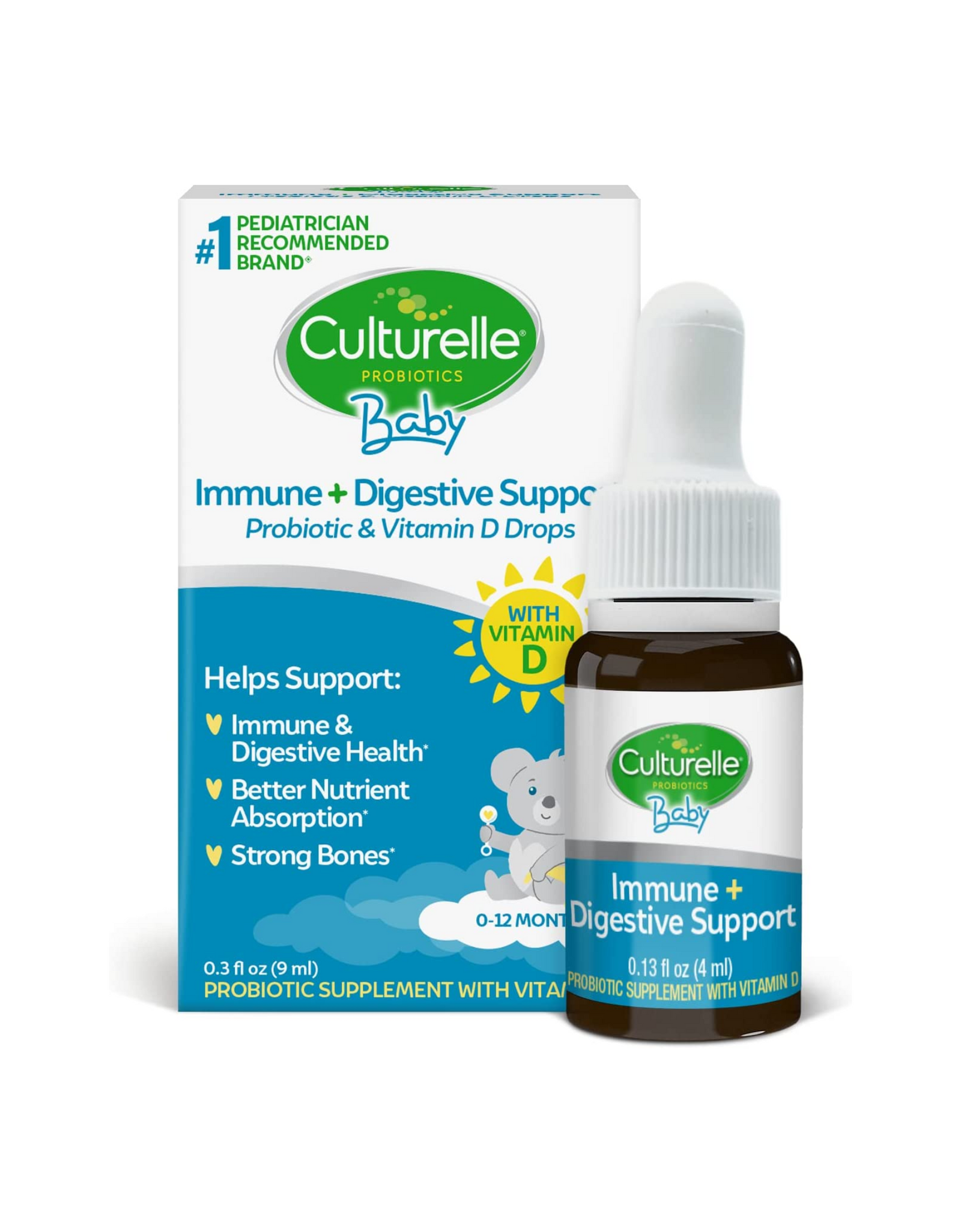 Culturelle Baby Immune & Digestive Support Probiotic + Vitamin D Drops, for Infants & Newborns 0-12 Months, 0.13 fl oz