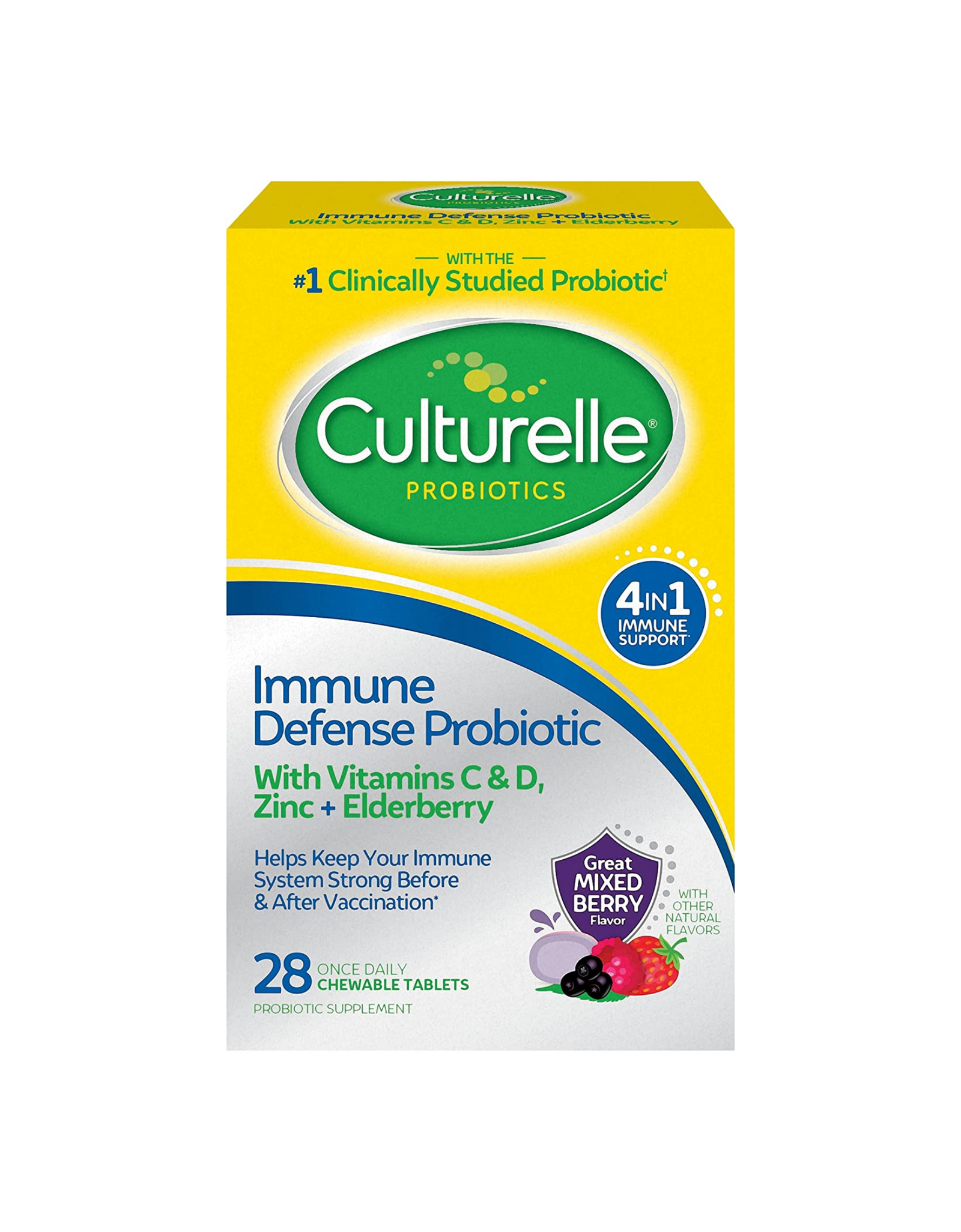 Culturelle Immune Defense, Probiotic + Elderberry, Vitamin C and Zinc, Immune Support for Men and Women, Great Mixed Berry Flavor , 28 Ct