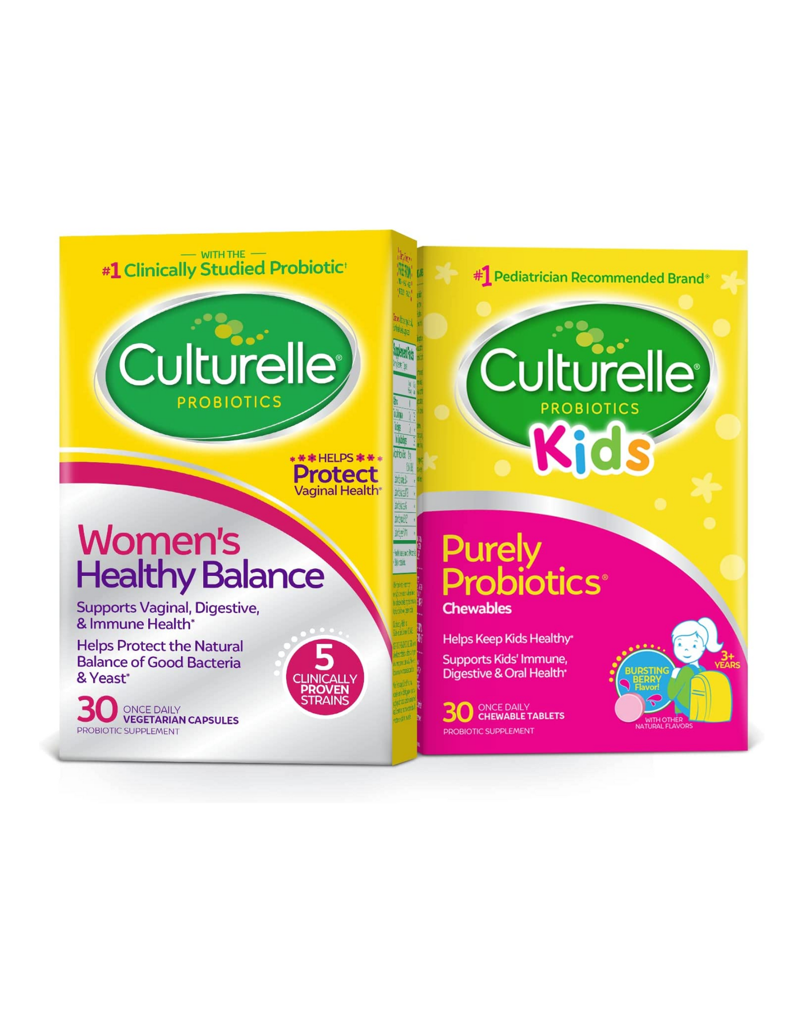 Culturelle Kids Chewable Daily Probiotic for Kids, 30 Count & Probiotic for Women with Probiotic Strains to Support Digestive, 30 Count