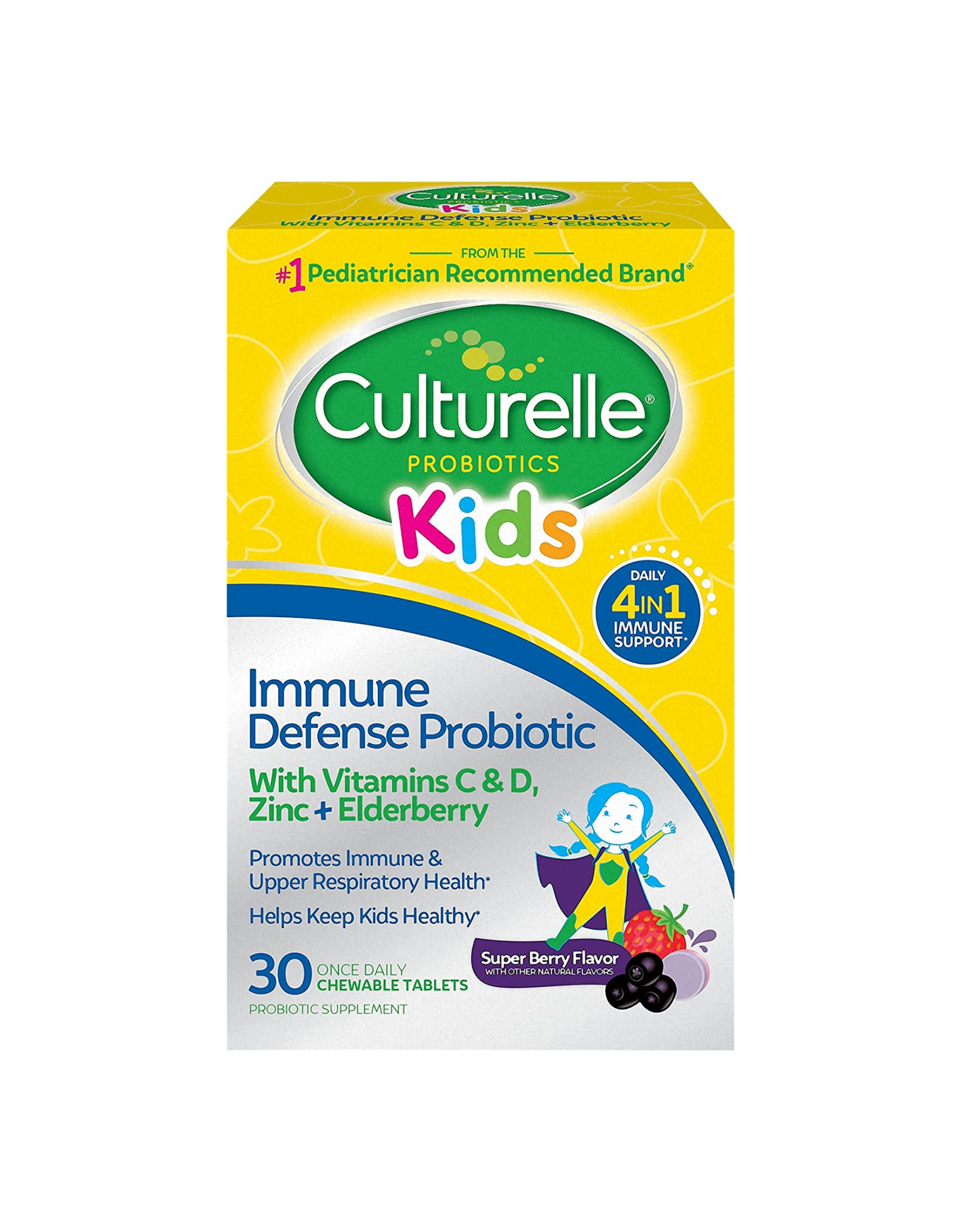 Culturelle Kids Immune Defense Probiotic Chewables with Vitamin C, Vitamin D and Zinc + Elderberry, 30 Ct