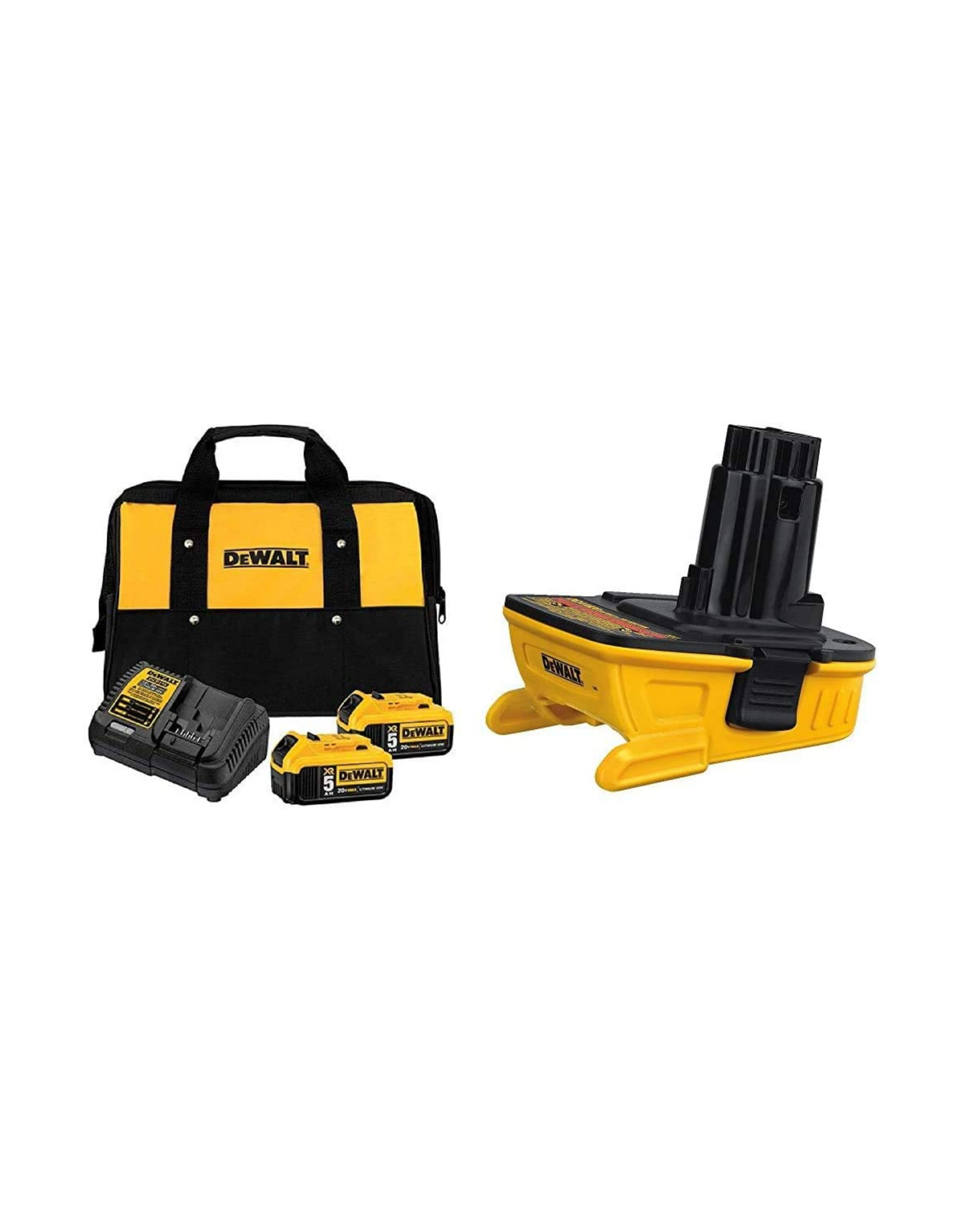 DEWALT DCB205-2CK 20V Max 5.0Ah Starter Kit with 2 Lithium Ion Batteries and 18v to 20v Adapter DCA1820