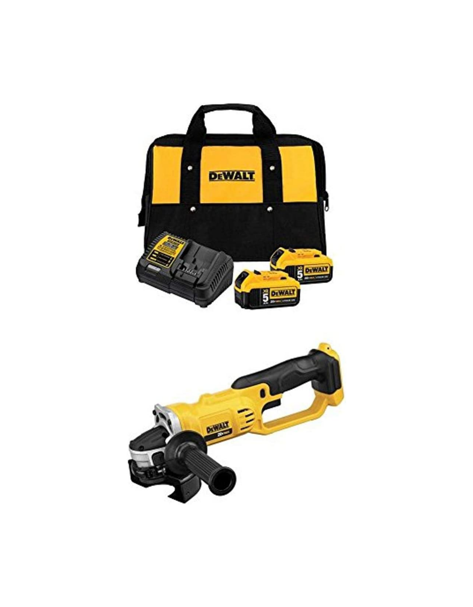 DEWALT DCB205-2CK 20V Max 5.0Ah Starter Kit with 2 Lithium Ion Batteries and 20V MAX Grinder Cut off Tool