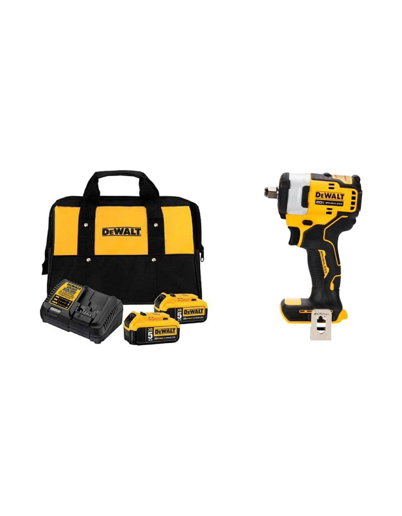 DEWALT DCB205-2CK 20V Max 5.0Ah Starter Kit with 2 Lithium Ion Batteries and DCF911B 20V MAX* 1/2" Impact Wrench with Hog Ring Anvil
