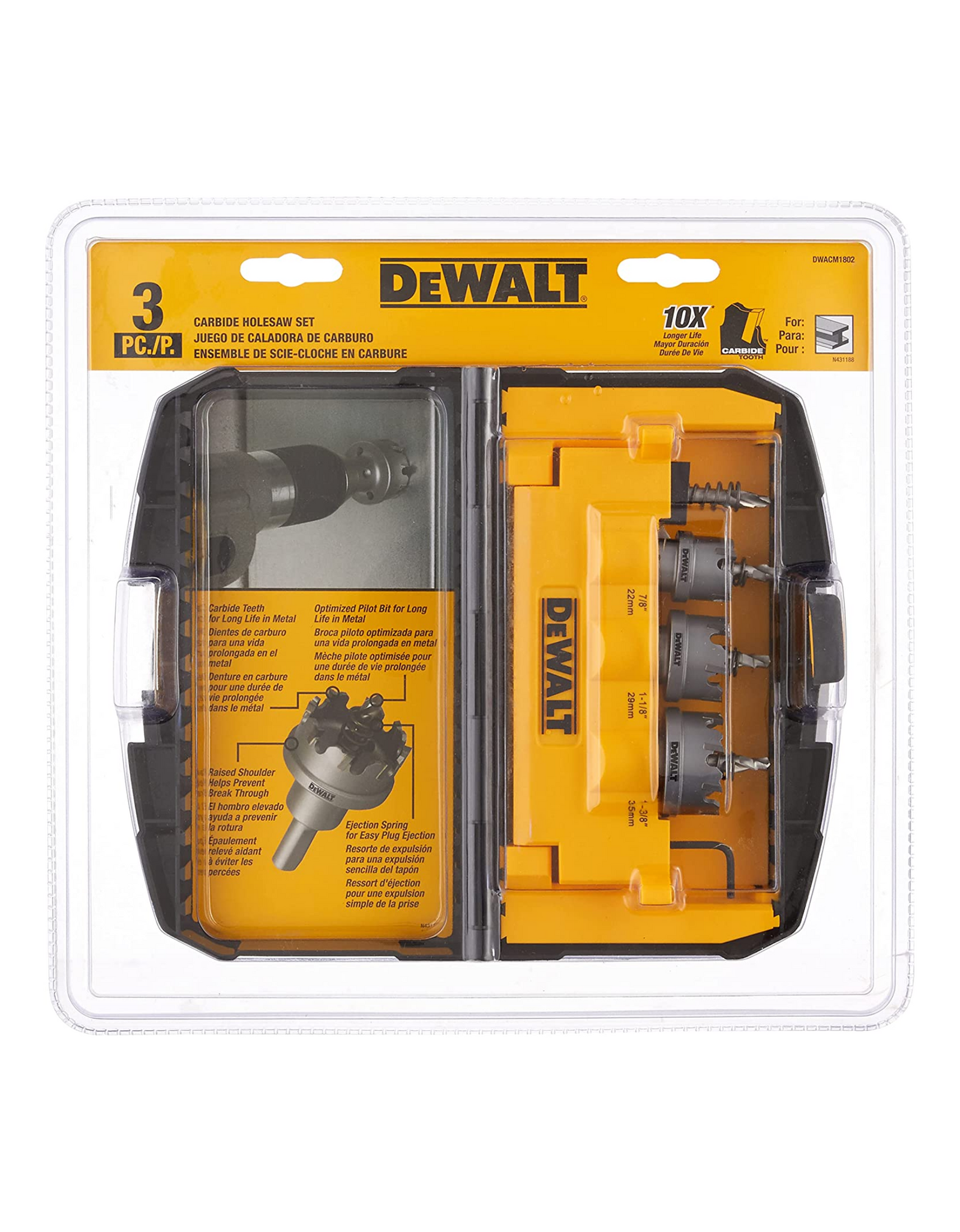 DEWALT Hole Saw Kit, Metal Cutting (DWACM1802), Carbide, 3-Piece