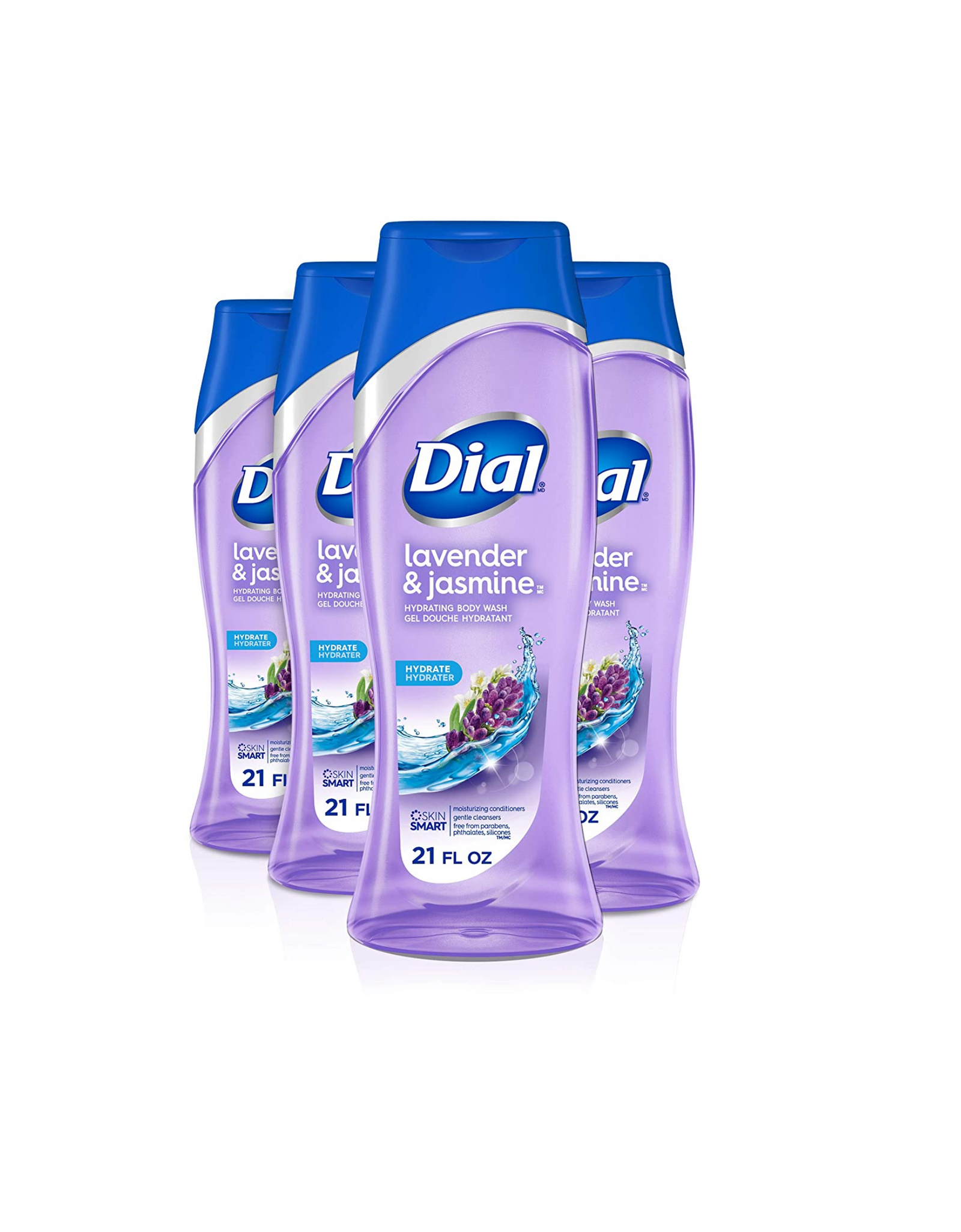 Dial Body Wash, Lavender & Jasmine, Hydrating Body Wash Gel Douch Hydrant, 21 fl oz (Pack of 4)
