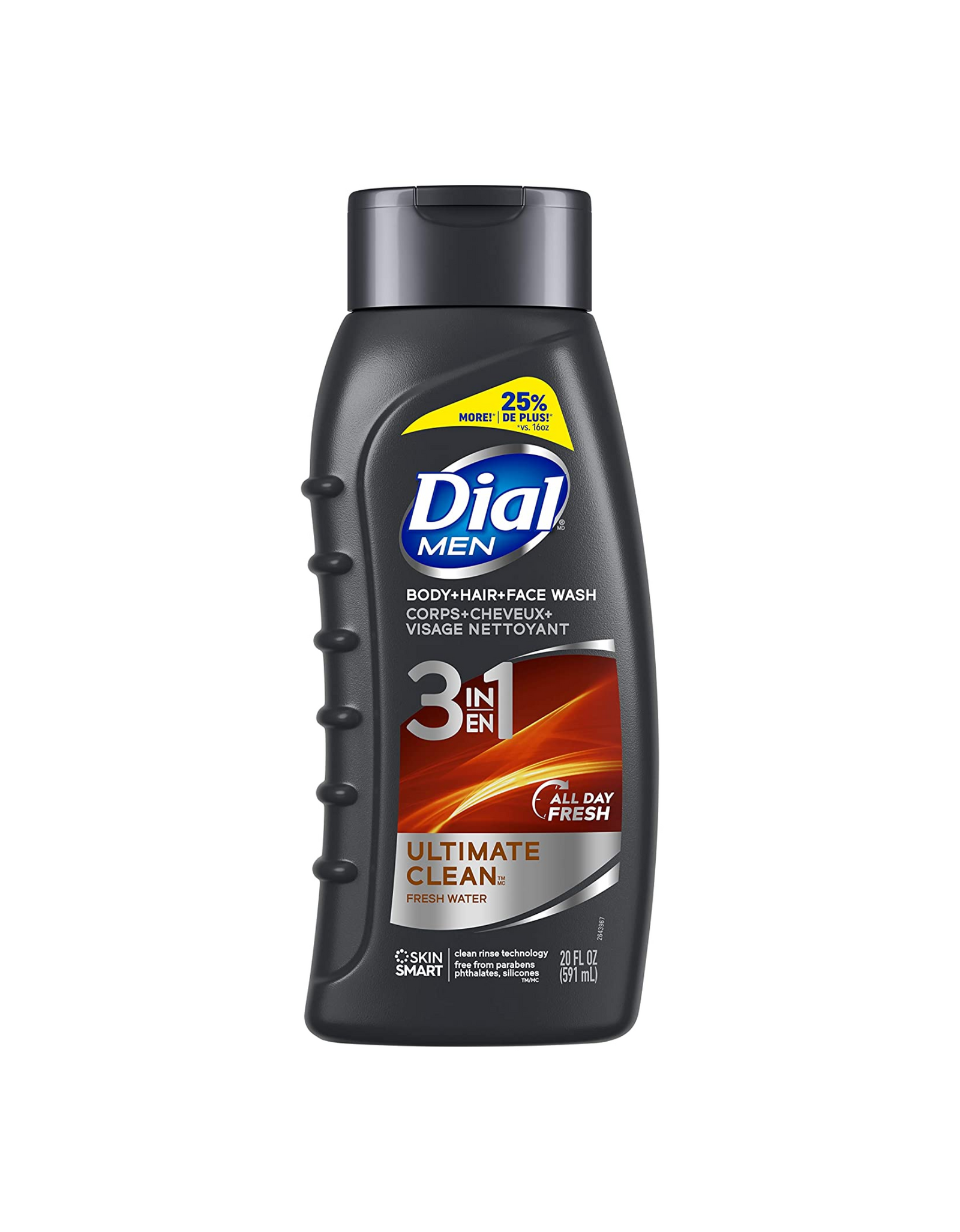 Dial Men 3in1 Body, Hair and Face Wash, Ultimate Clean, Fresh All Day, 20 fl oz (Pack of 4)