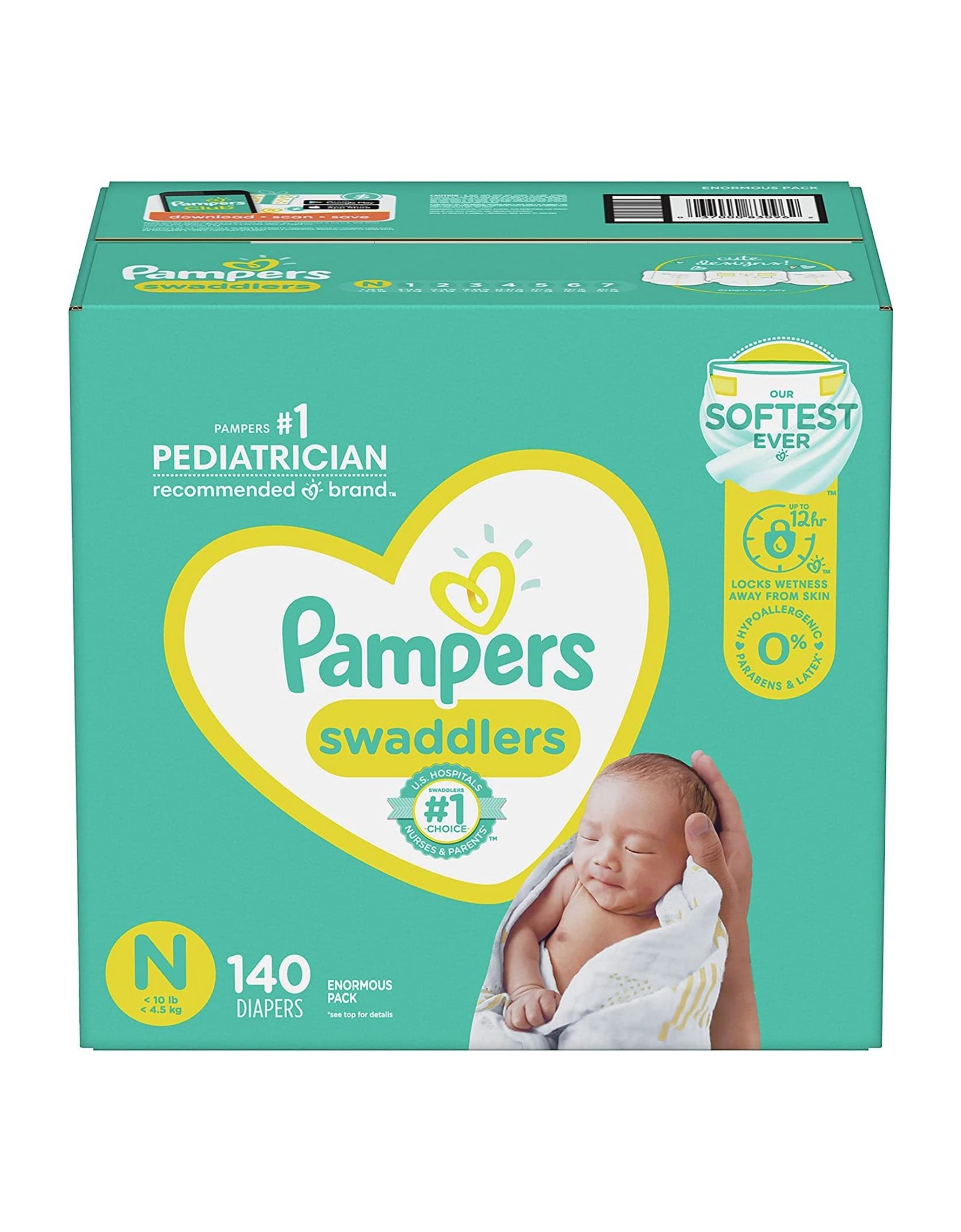 Diapers Newborn/Size 0 (< 10 lb) - Pampers Swaddlers Baby Diapers, 140 Ct (Packaging May Vary)