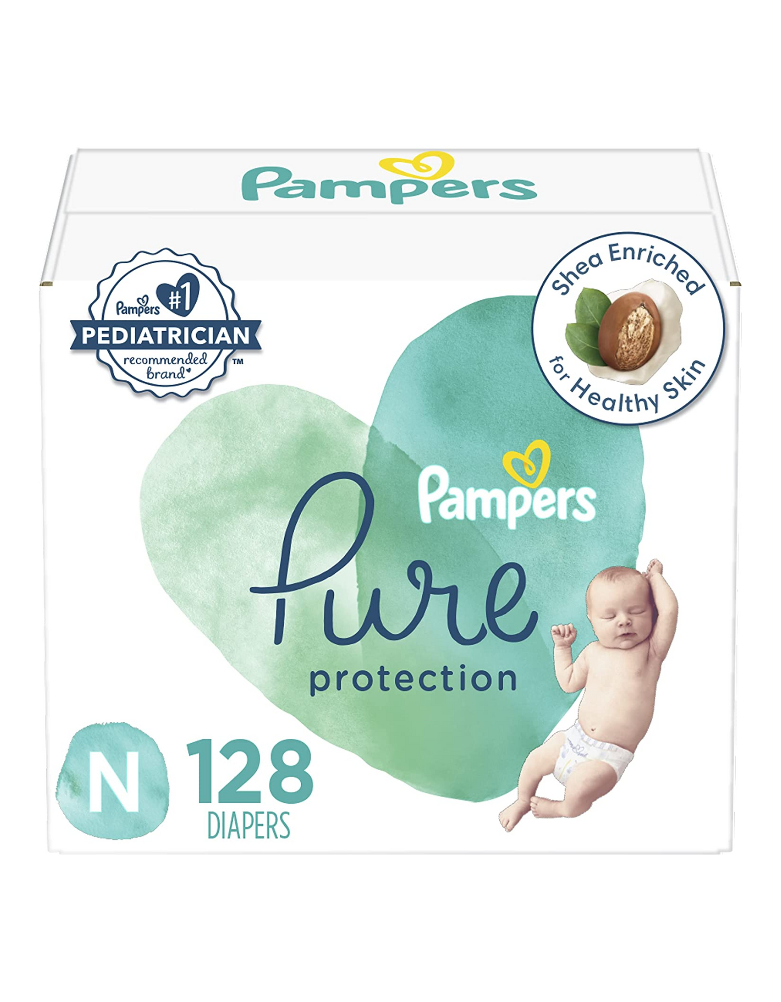 Diapers Size 0, 128 Count - Pampers Pure Protection Baby Diapers, (Packaging May Vary)
