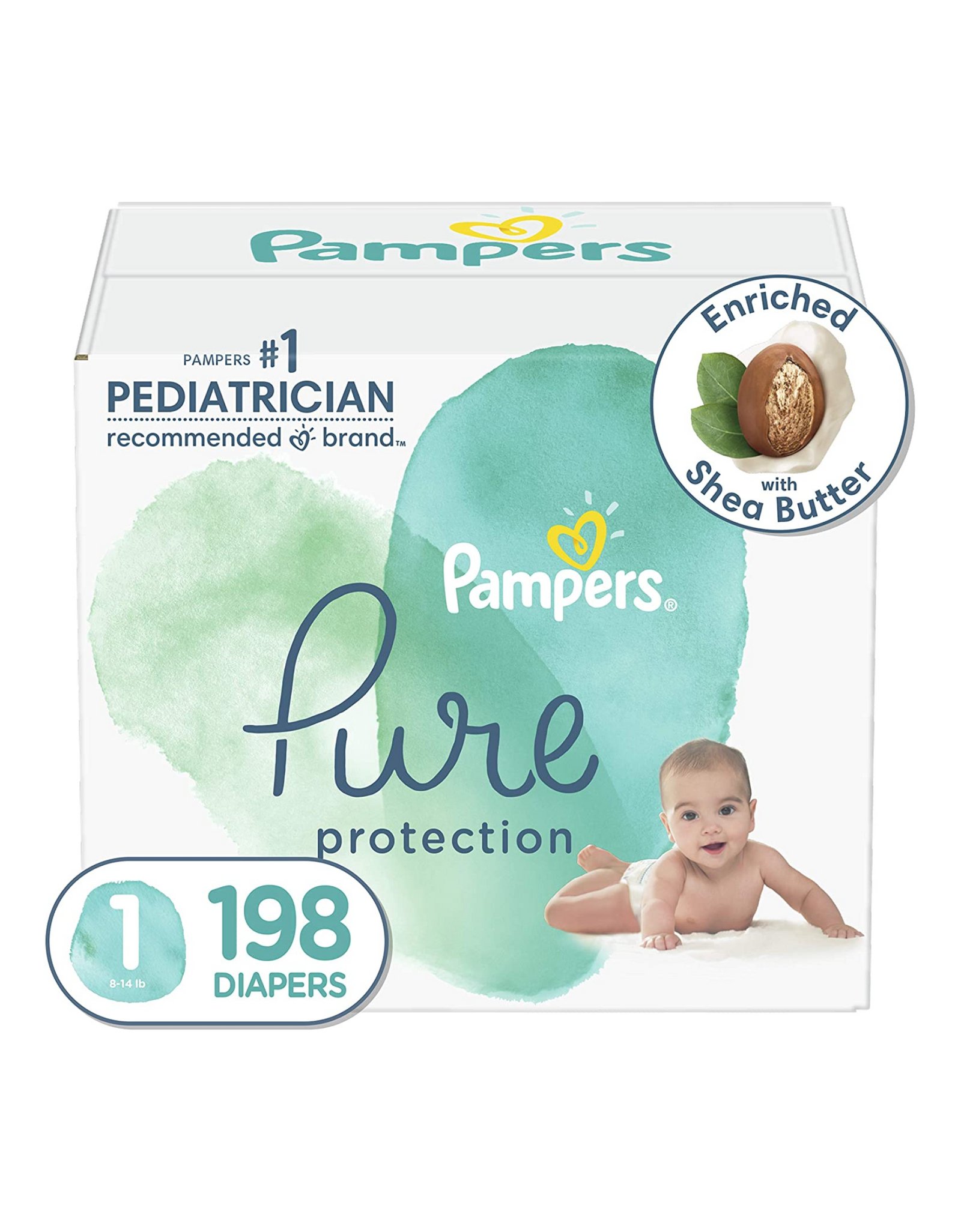 Diapers Size 1, 198 Count - Pampers Pure Protection Baby Diapers, Fragrance Free, (Packaging May Vary)