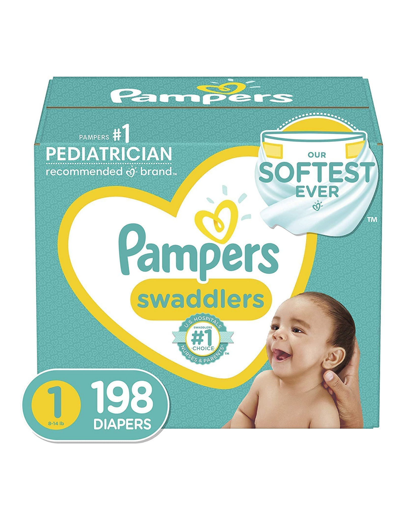 Diapers Size 1 (8-14 lbs) Newborn - Pampers Swaddlers Baby Diapers, 198 Ct (Packaging May Vary)