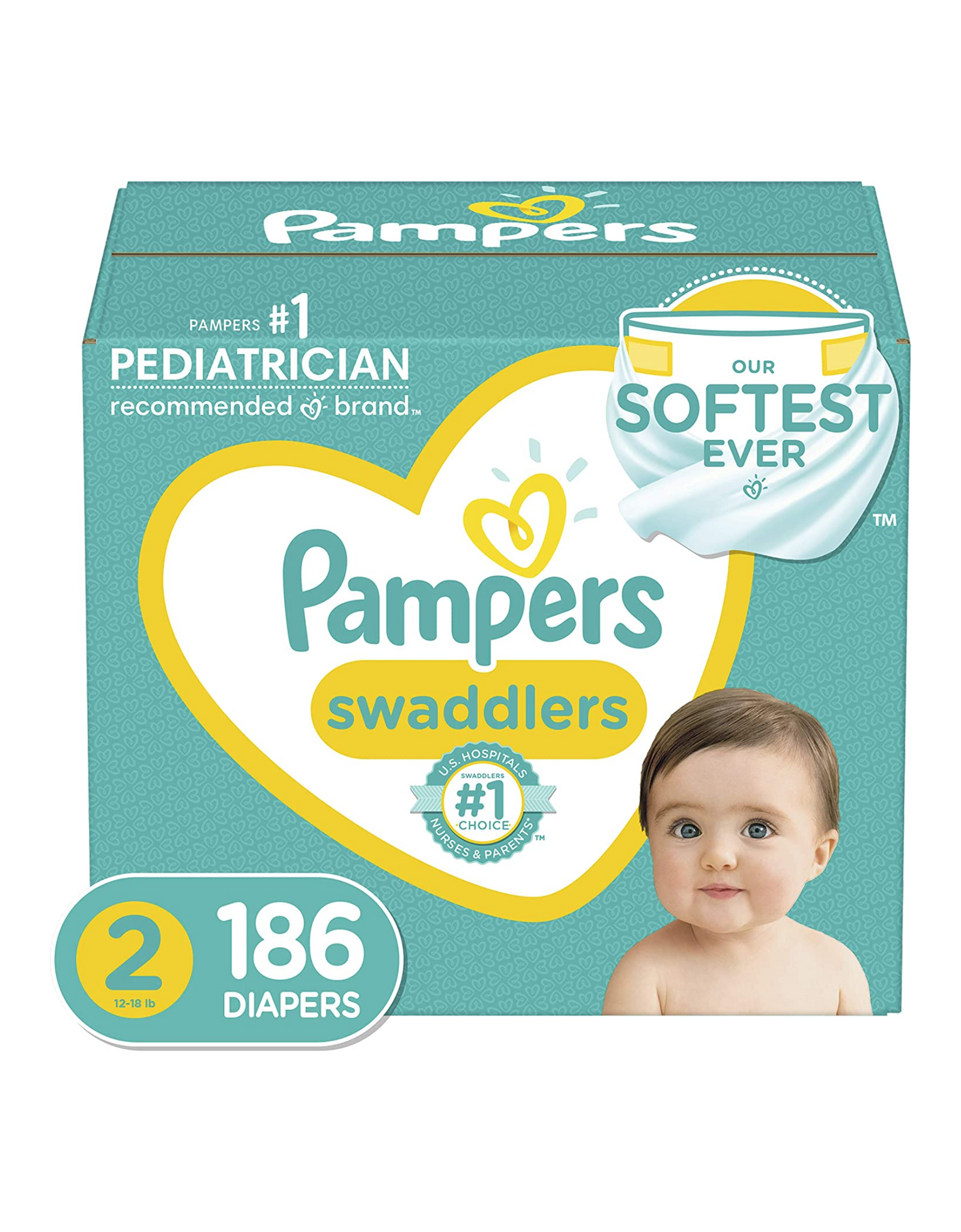 Diapers Size 2, 186 Count - Pampers Swaddlers Baby Diapers, One Month Supply (Packaging May Vary)
