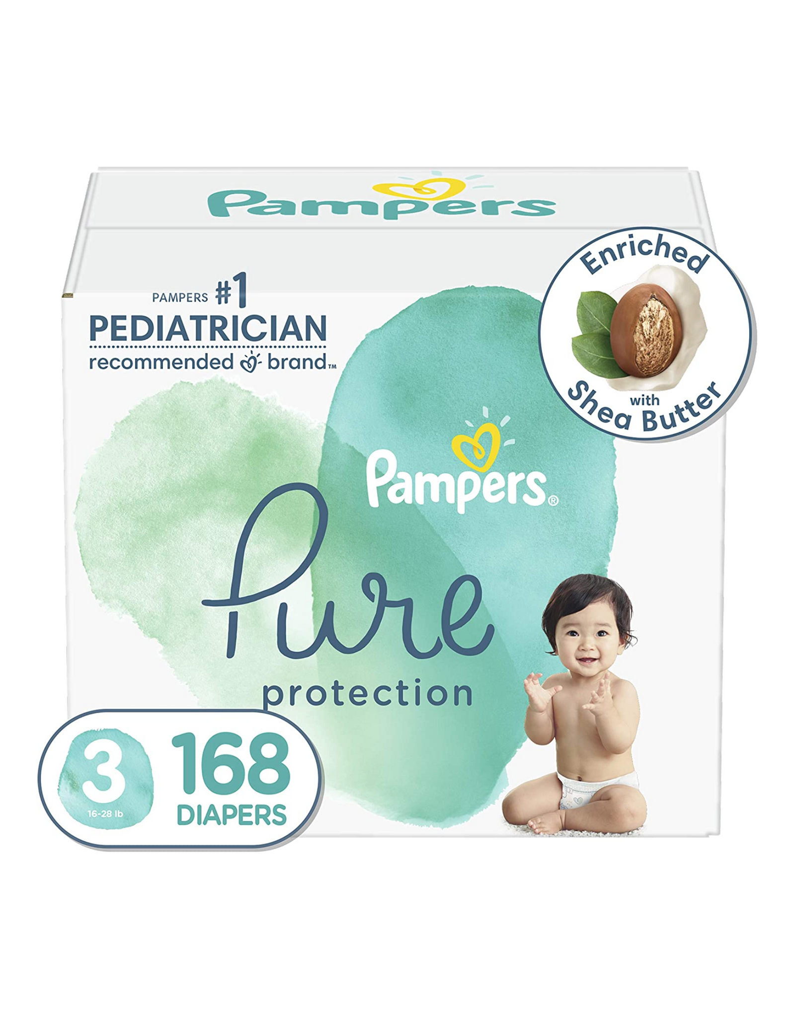 Diapers Size 3, 168 Count - Pampers Pure Protection Baby Diapers, Fragrance Free, (Packaging May Vary)