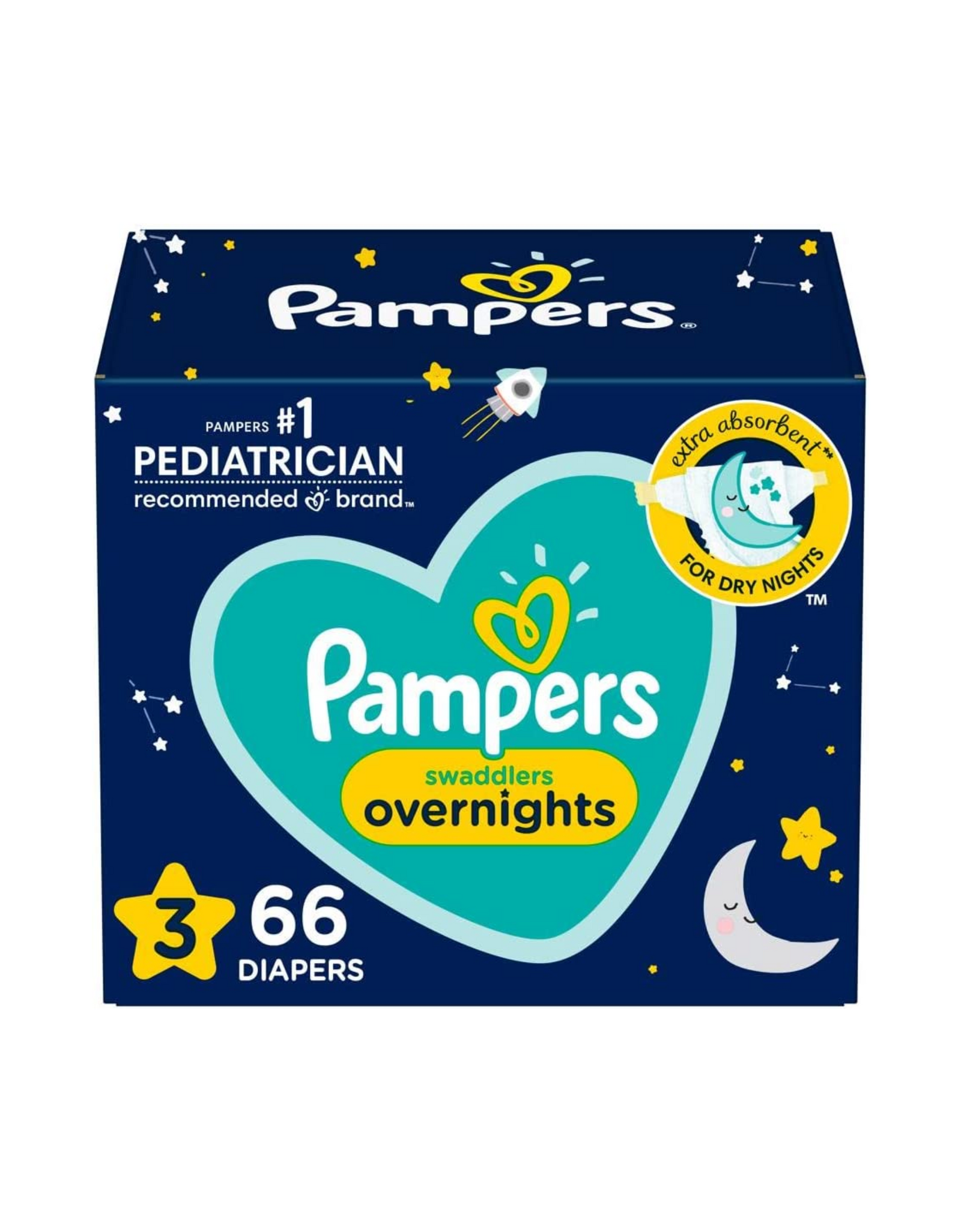 Diapers Size 3, 66 Count - Pampers Swaddlers Overnights Disposable Baby Diapers, Super Pack (Packaging May Vary)