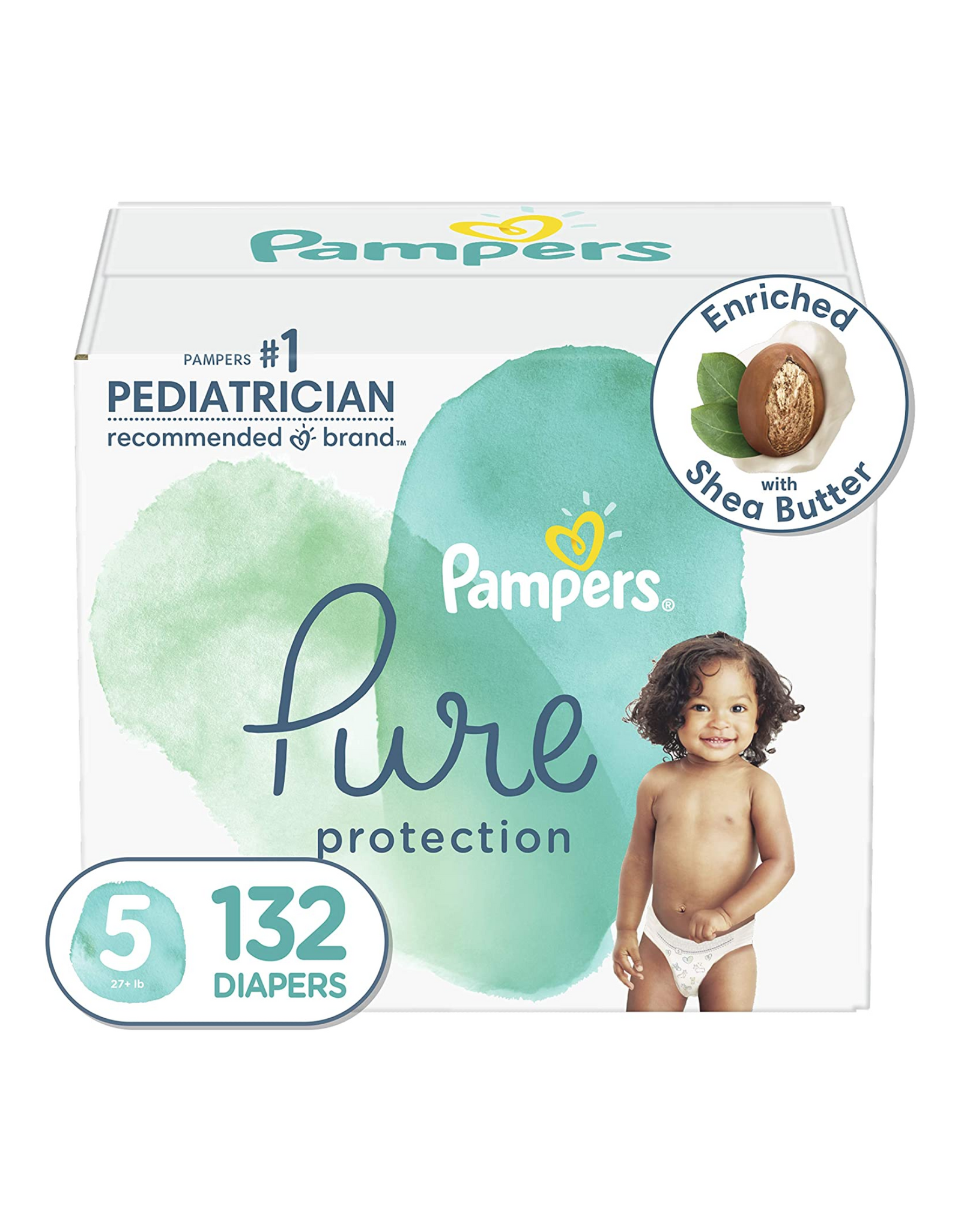 Diapers Size 5, 132 Count - Pampers Pure Protection Baby Diapers, Fragrance Free (Packaging May Vary)