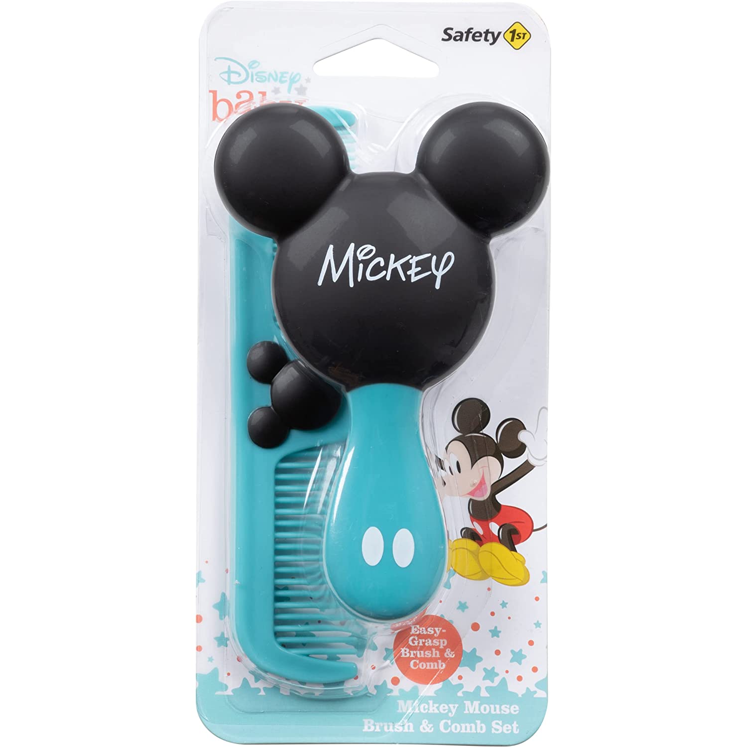 Disney Baby Mickey Mouse Brush & Comb Set, Aqua - With Easy Grip Handles