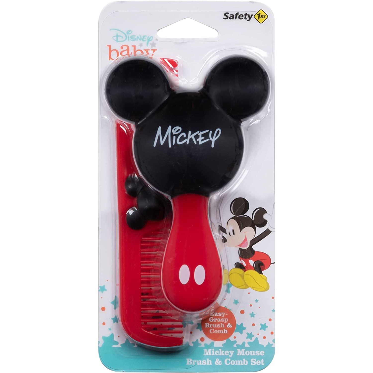 Disney Baby Mickey Mouse Brush & Comb Set, Red - With Easy Grip Handles