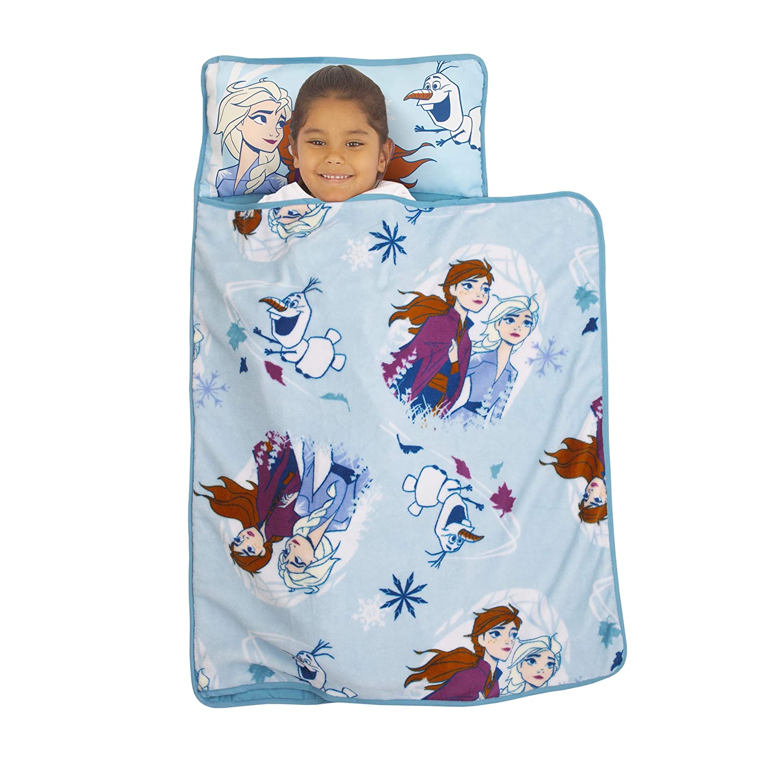 Disney Frozen 2 Spirit of Nature Padded Nap Mat, Blue, Purple, Yellow - with Built in Pillow, Blanket & Name Label