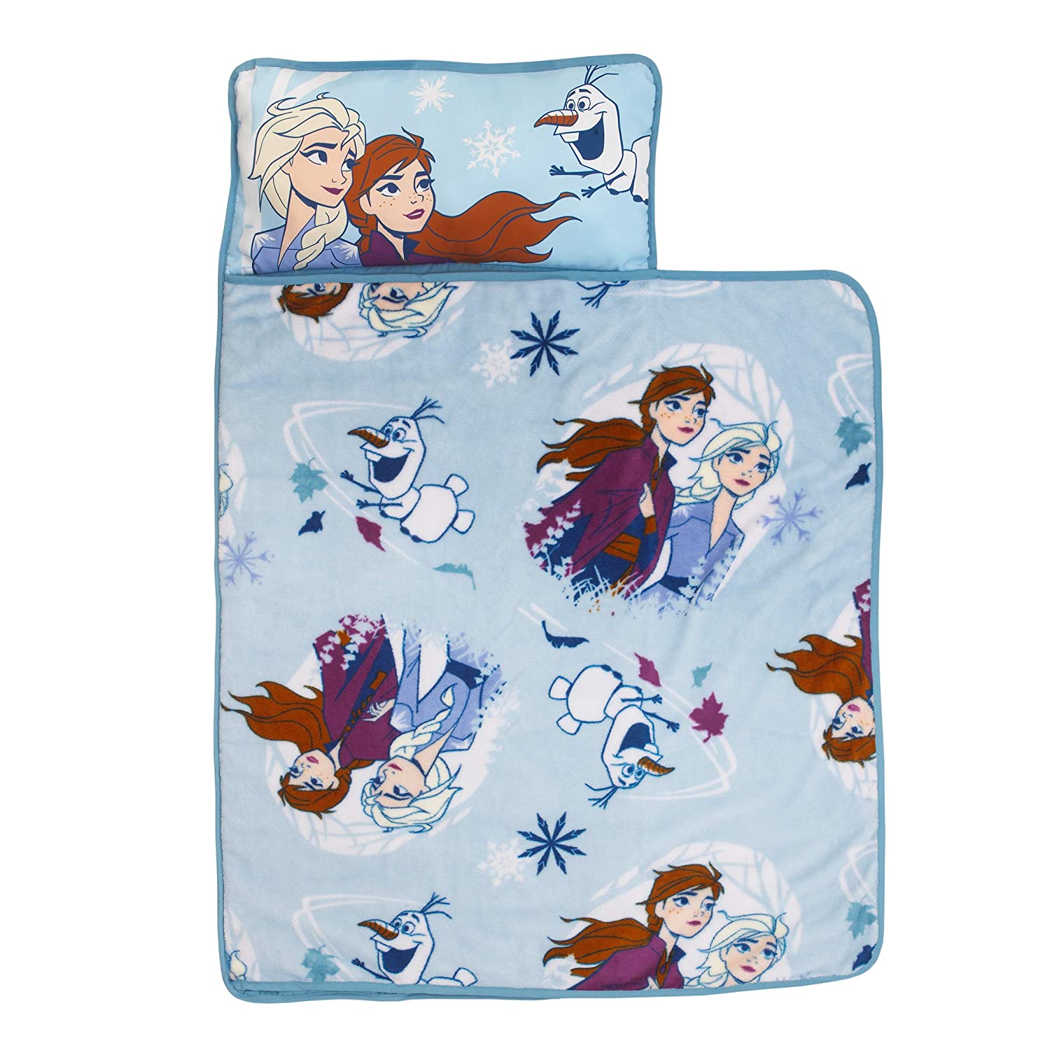 Disney Frozen 2 Spirit of Nature Padded Nap Mat, Blue, Purple, Yellow - with Built in Pillow, Blanket & Name Label