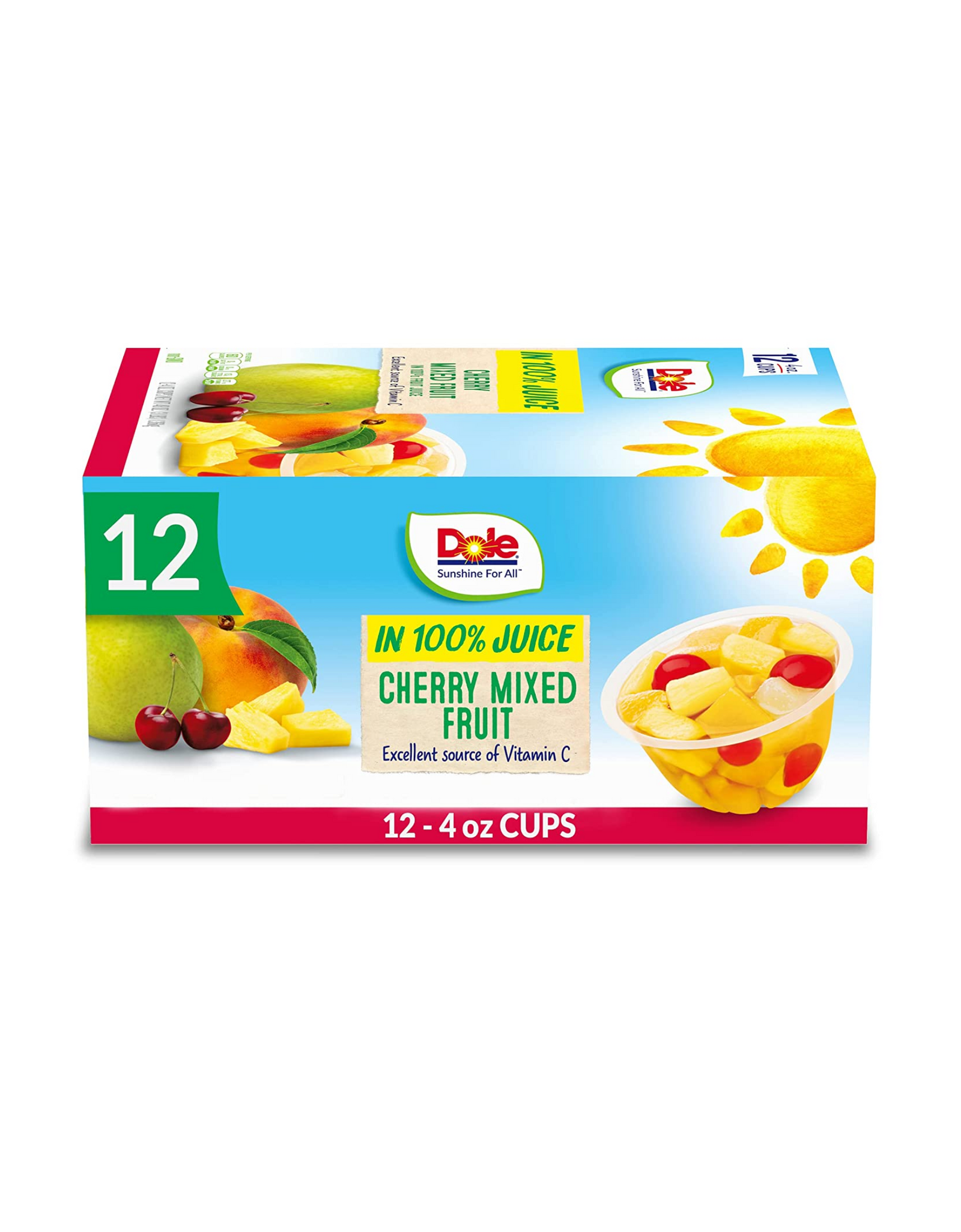 Dole Fruit Bowls Cherry Mixed Fruit In 100% Juice Cups, 4 oz, 12 Count
