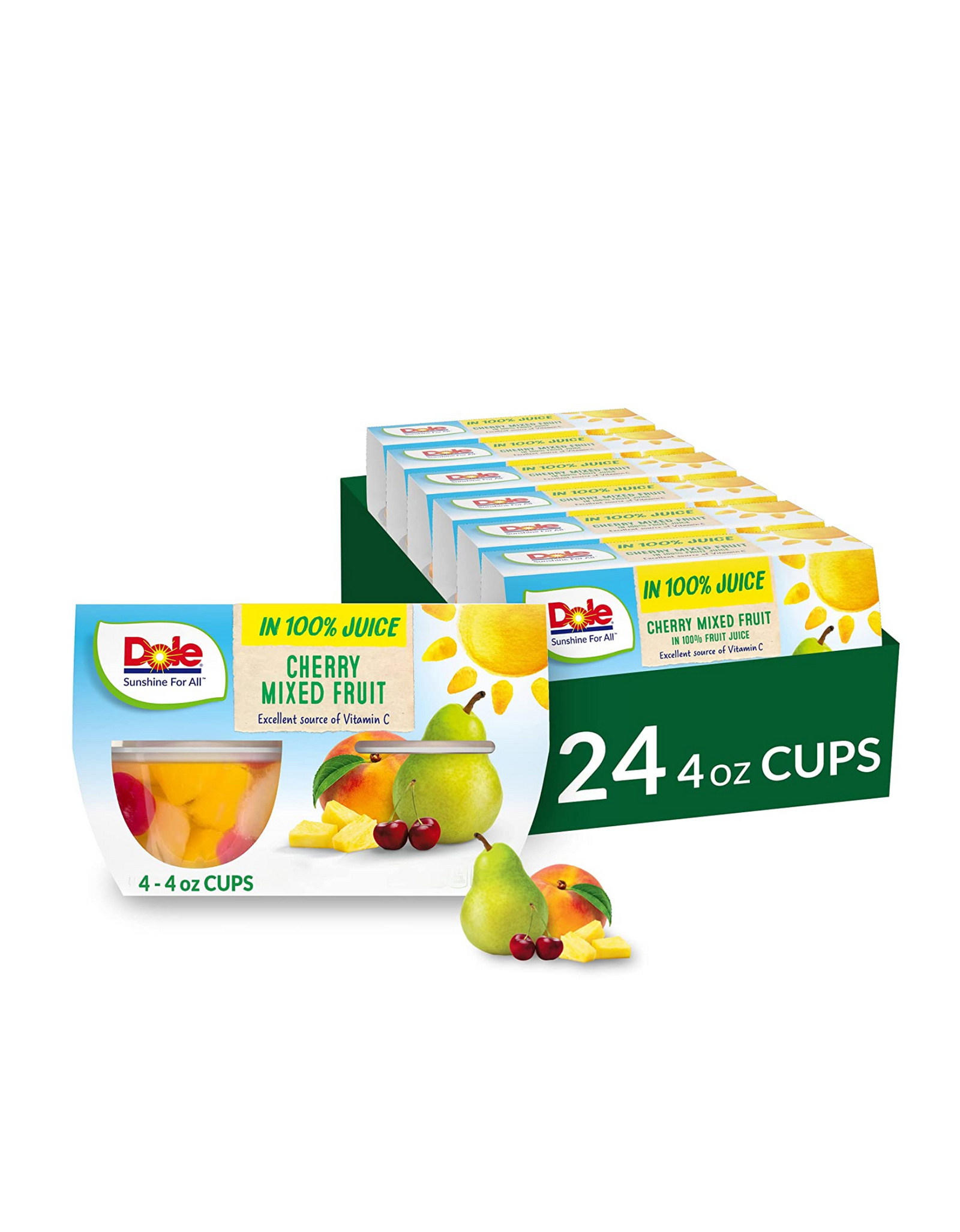 Dole Fruit Bowls Cherry Mixed Fruit In 100% Juice Cups, 4 oz, 24 Count