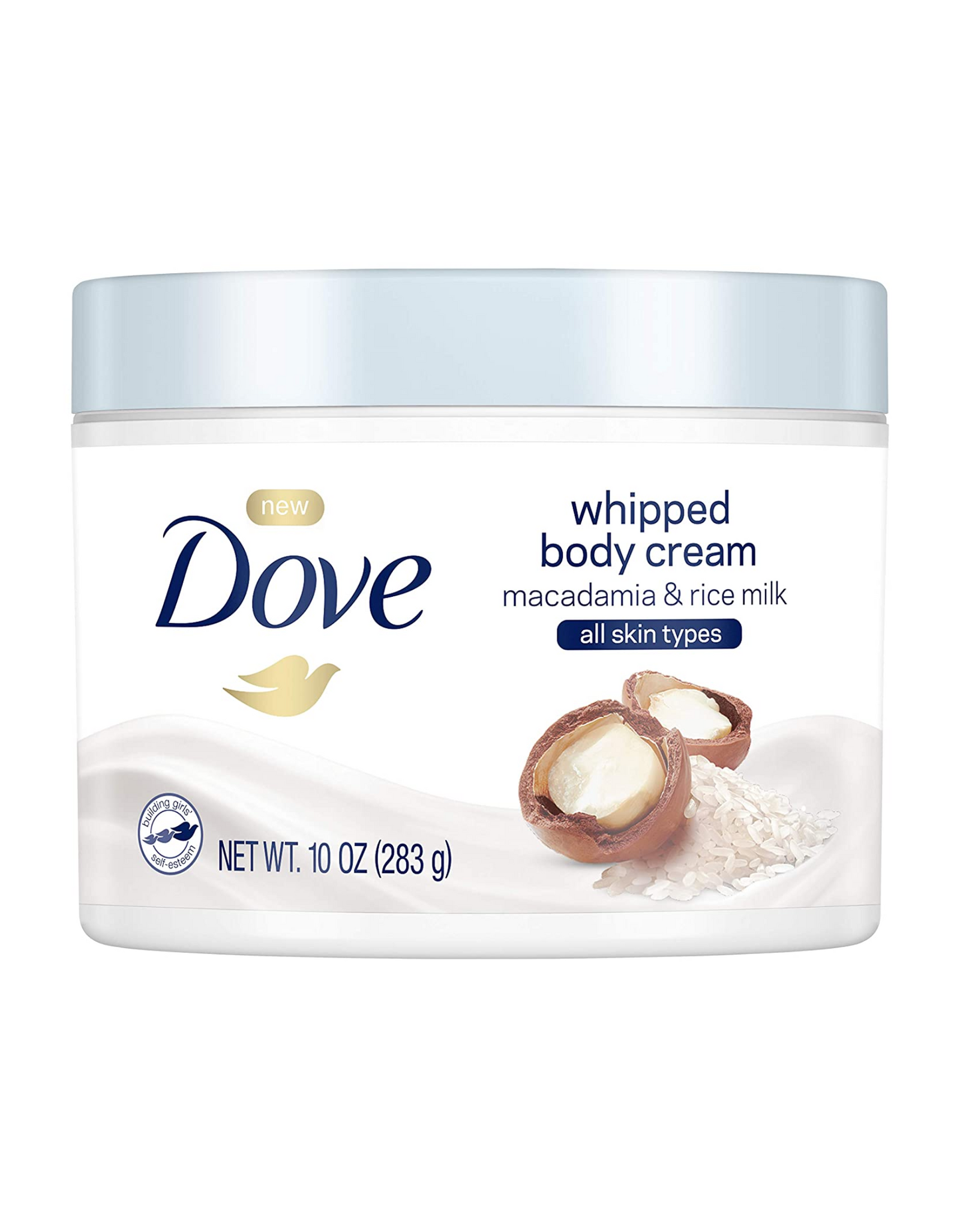 Dove Whipped Macadamia and Rice Milk Body Cream, for All Skin Types, 10 oz