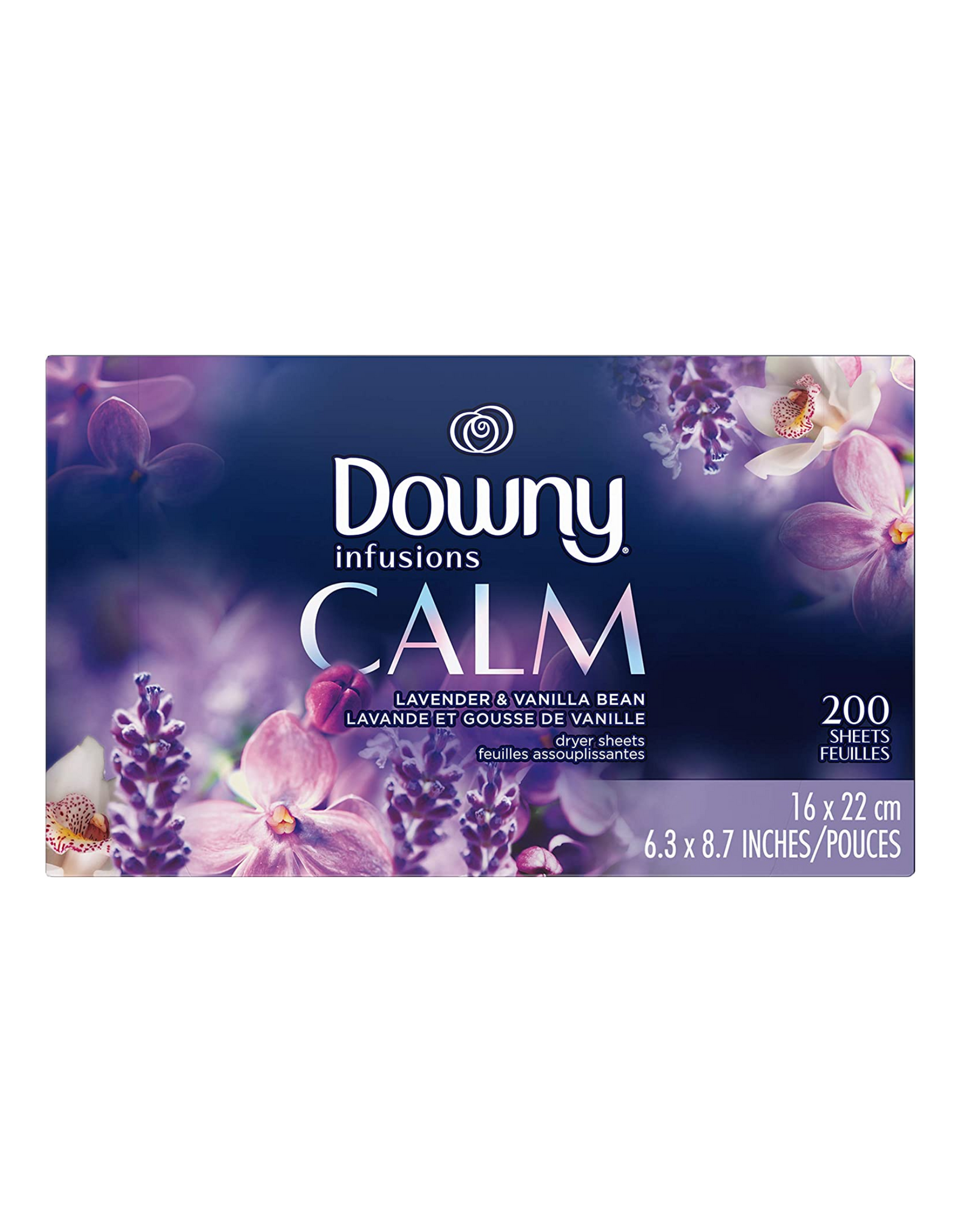 Downy Infusions Dryer Sheets Laundry Fabric Softener, Calm Scent, Lavender & Vanilla Bean, 200 Ct
