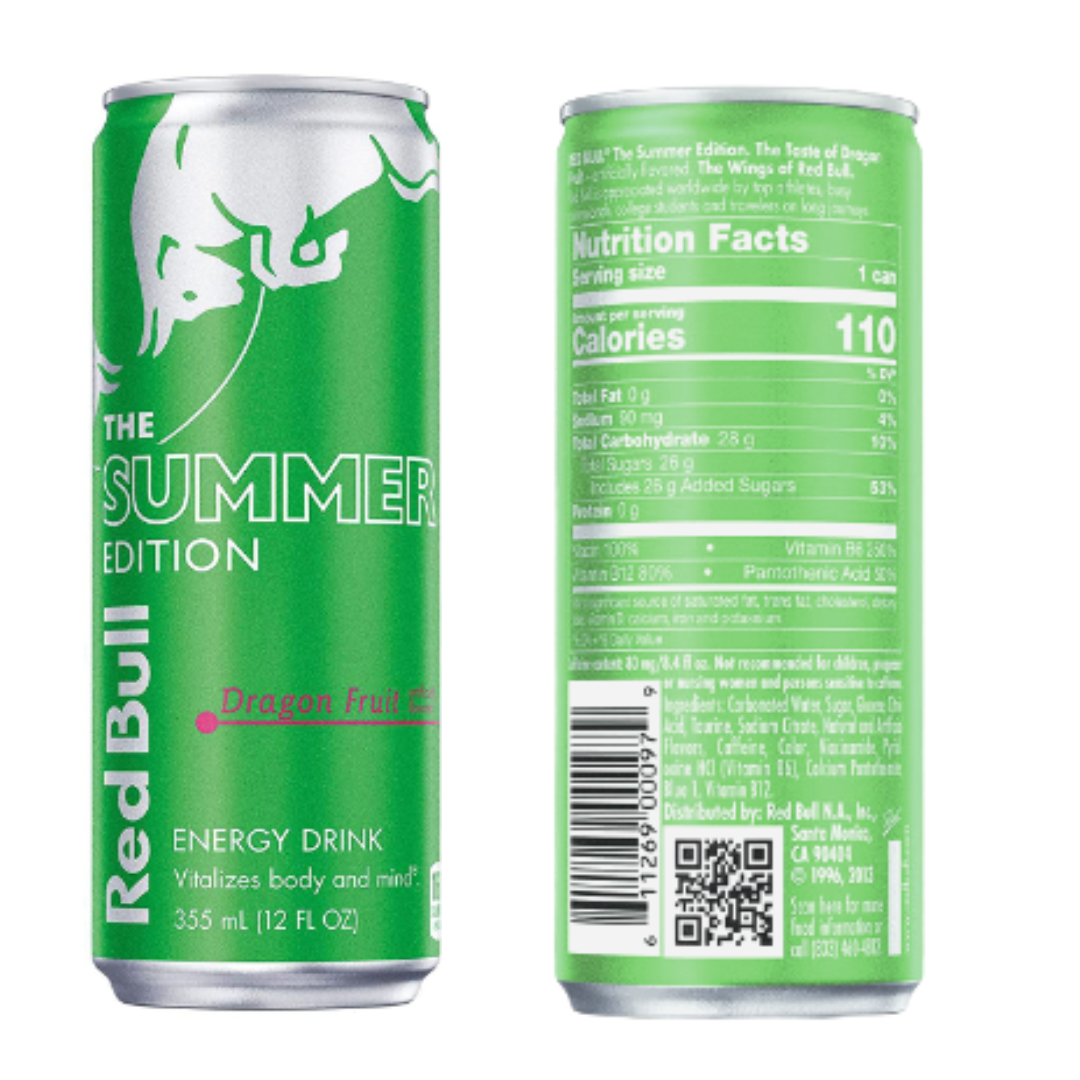 Red Bull Energy Drink, Green Edition, Dragon Fruit, 12 Ounce - Pack of 24