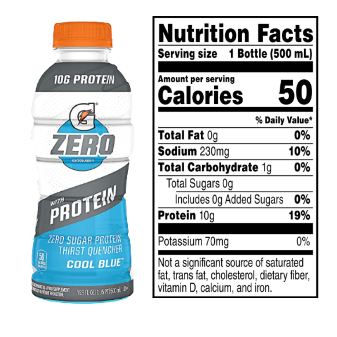 Gatorade Zero With Protein, Zero Sugar, Electrolytes, Glacier Freeze Variety Pack, 16.9 Ounce - 12 Pack
