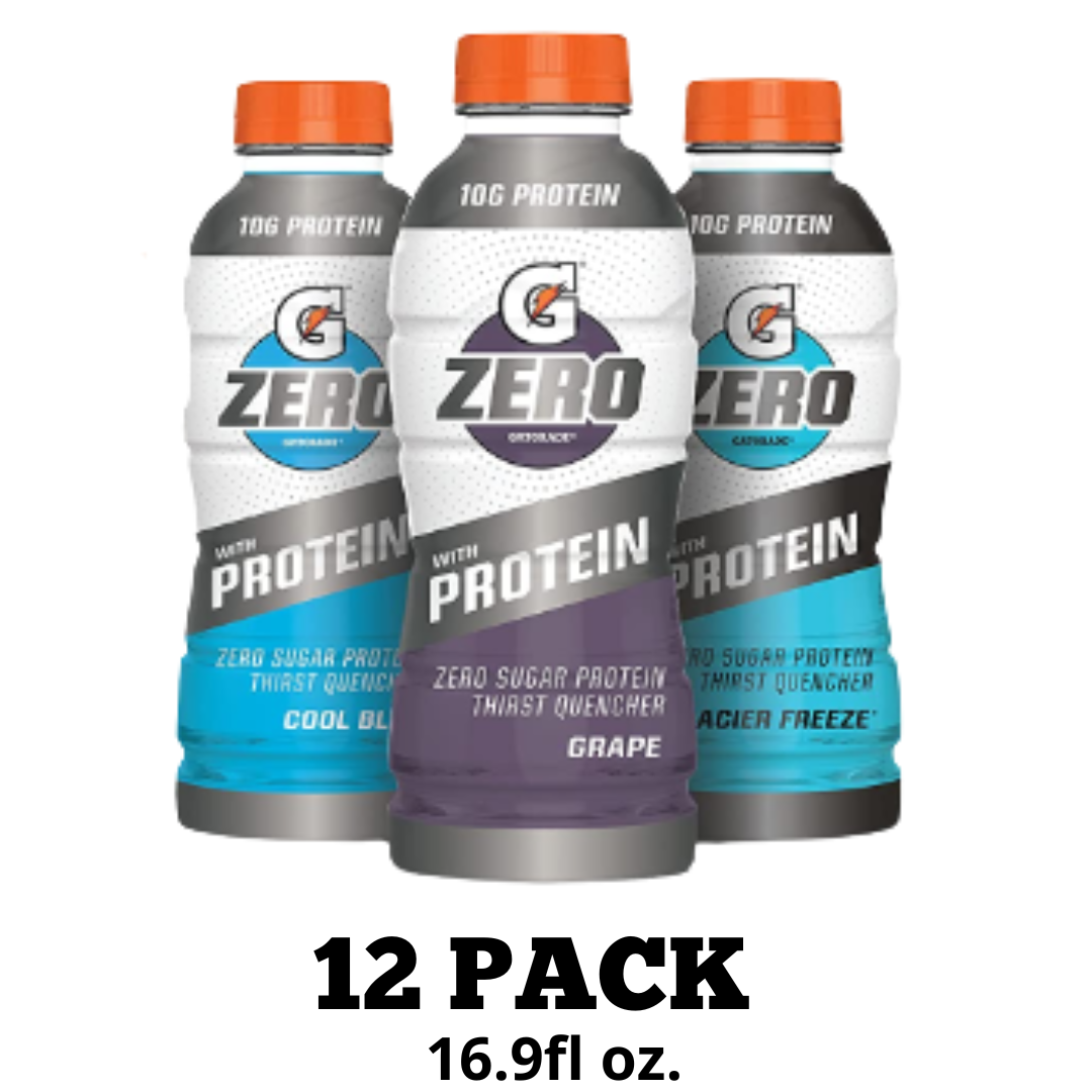 Gatorade Zero With Protein, Zero Sugar, Electrolytes, Glacier Freeze Variety Pack, 16.9 Ounce - 12 Pack