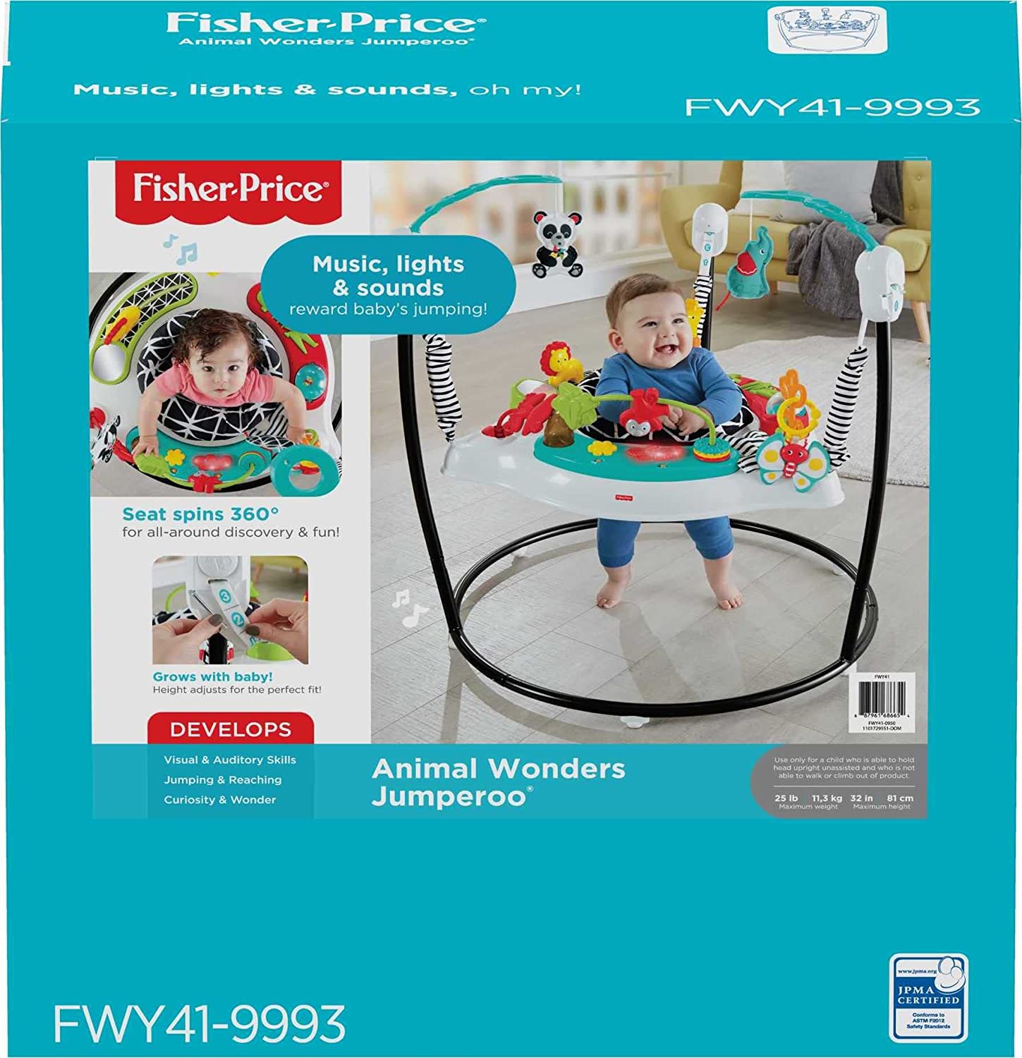 Fisher-Price Animal Wonders Jumperoo, White - with 360 Degrees Of Play For Baby To Discover
