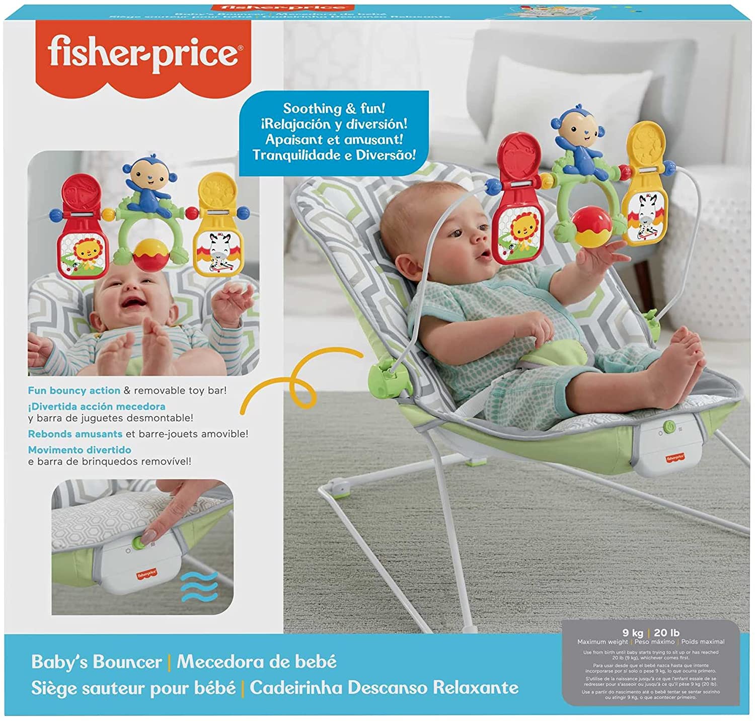 Fisher-Price Baby Bouncer, Multicolor - Geo Meadow, Infant Soothing and Play Seat