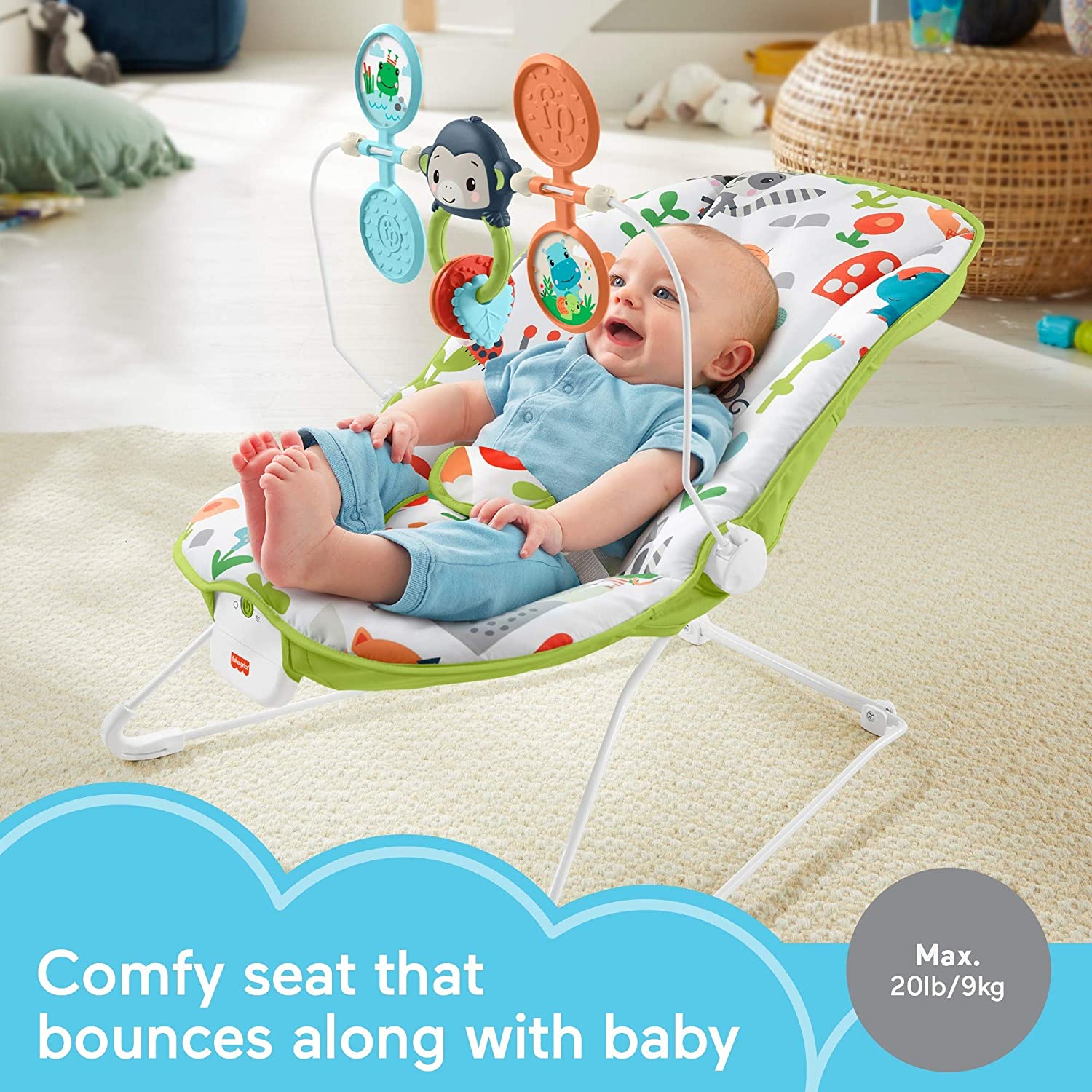 Fisher-Price Baby's Bouncer, Green - for Soothing And Play For Newborns And Infants