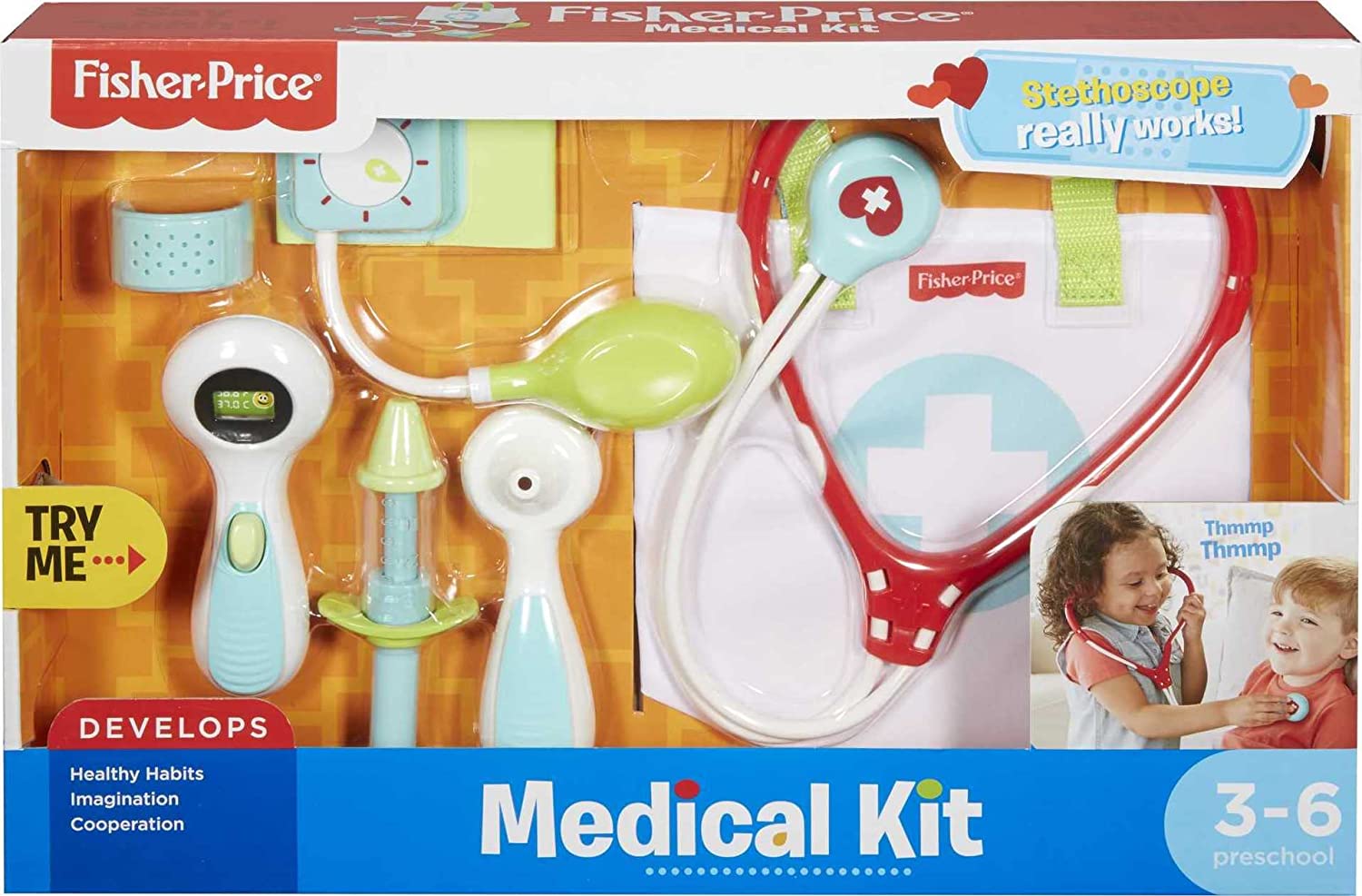 Fisher-Price Medical Kit, 7-Piece Pretend Play Set , White - for Preschoolers Ages 3-6 Years