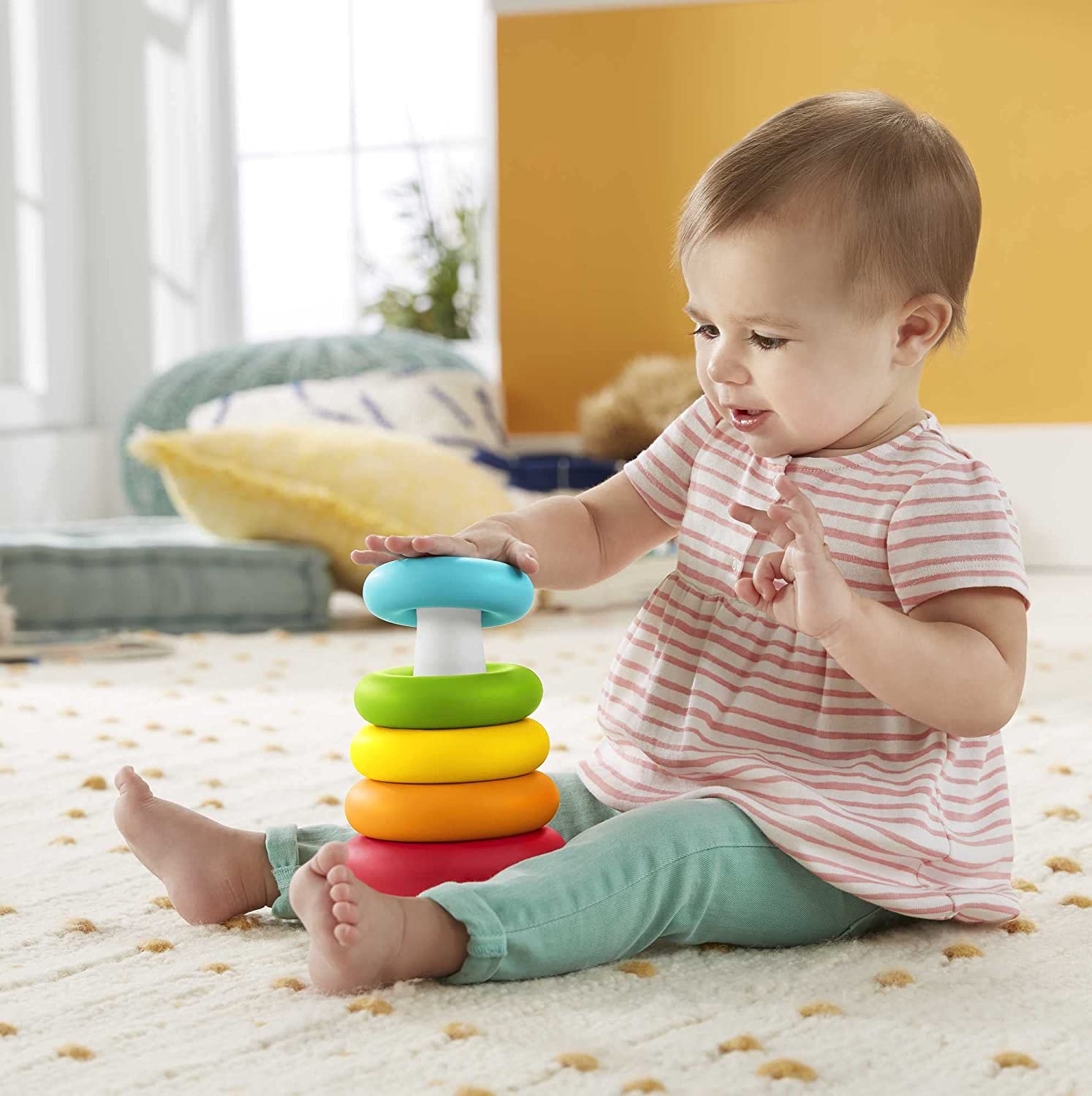 Fisher-Price Rock-a-Stack Classic stacking toy with 5 colorful rings to grasp, shake, and stack (Plant-Based Materials)