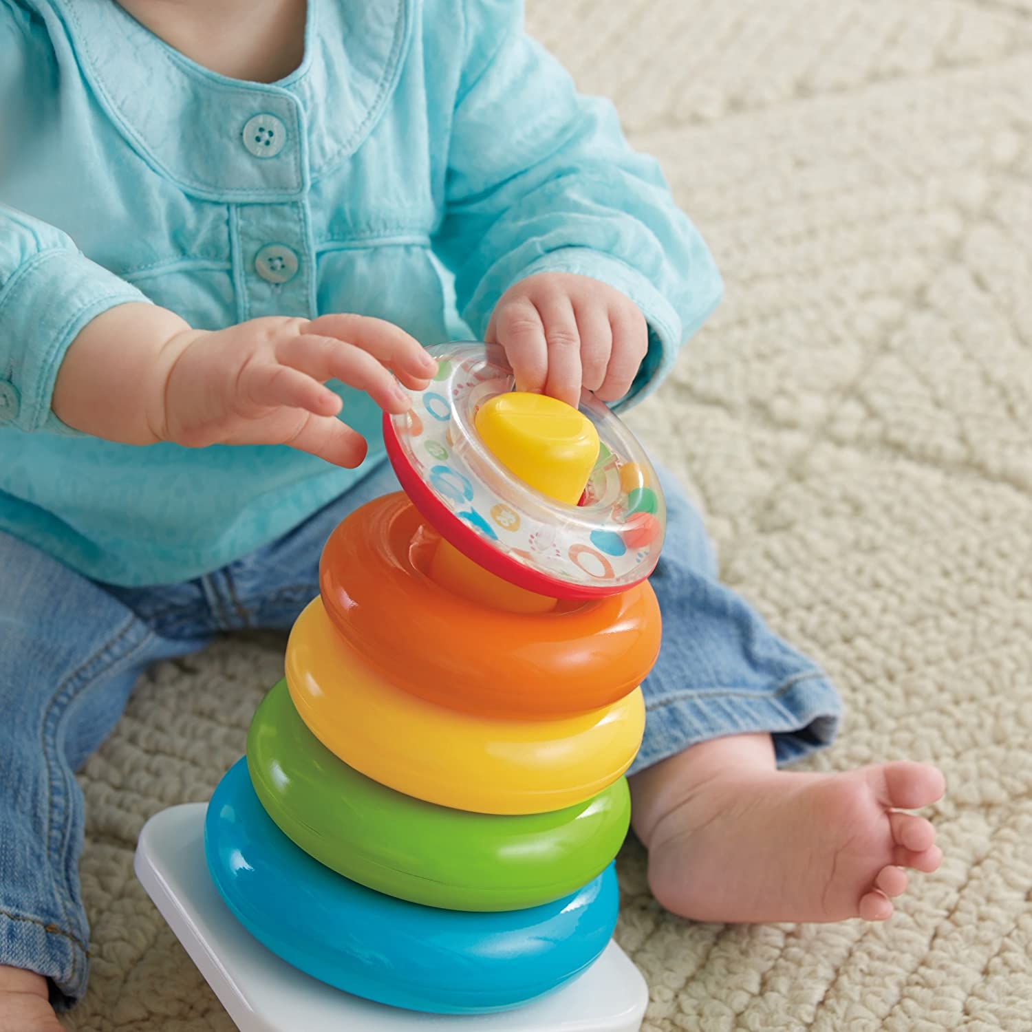 Fisher-Price Rock-a-Stack and Baby's First Blocks Bundle - with 10 Colorful Blocks & A Take-Along Storage Bucket