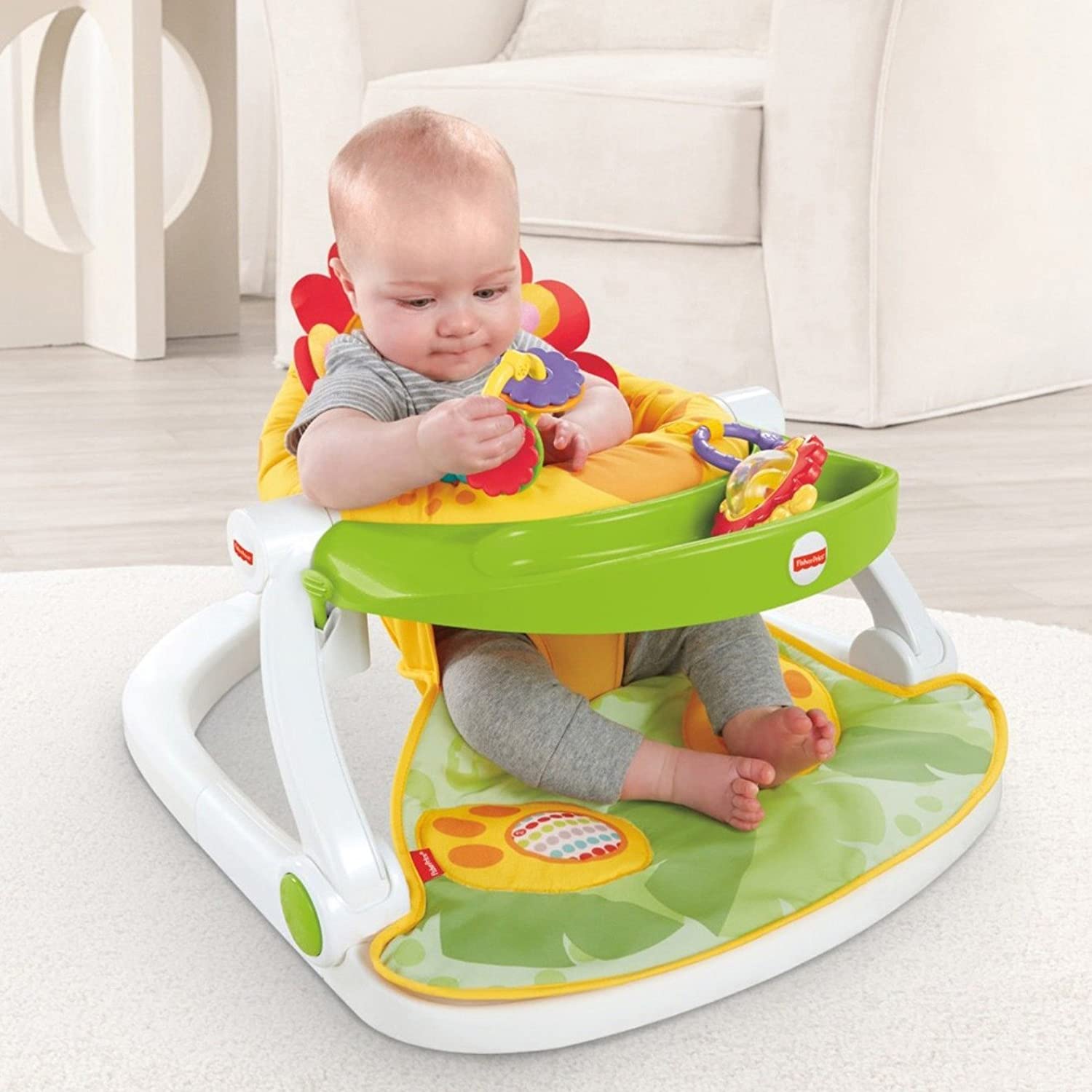 Fisher-Price Sit-Me-Up Floor Seat, Lion - with Toy Tray, Portable Infant Chair