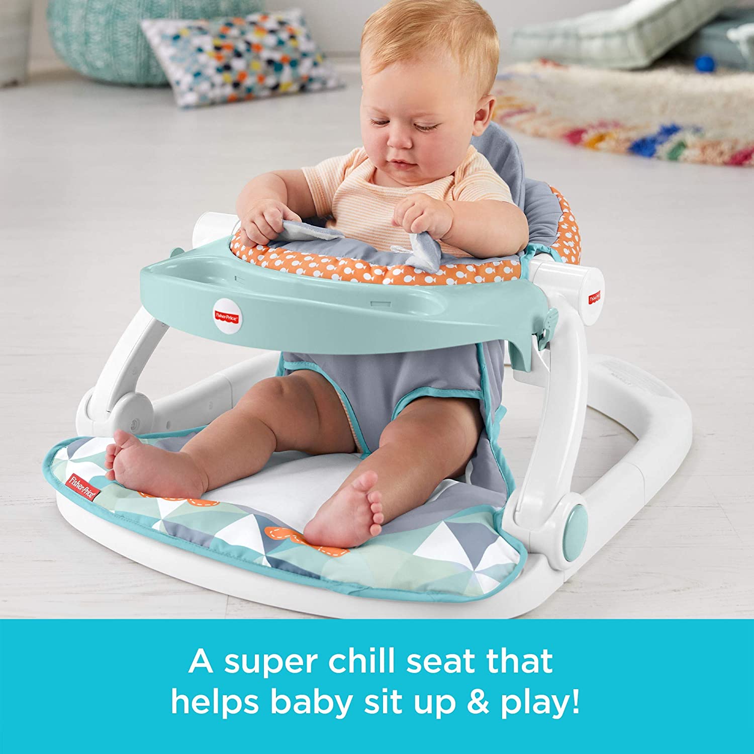 Fisher-Price Sit-Me-Up Floor Seat with Toy Tray, Penguin - Portable Infant Chair with Snack Tray and Toys