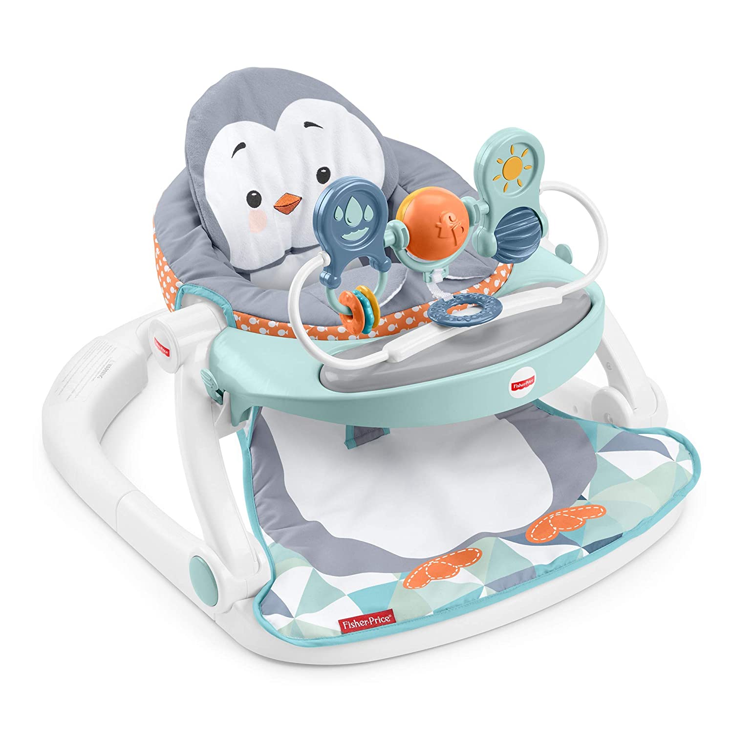 Fisher-Price Sit-Me-Up Floor Seat with Toy Tray, Penguin - Portable Infant Chair with Snack Tray and Toys