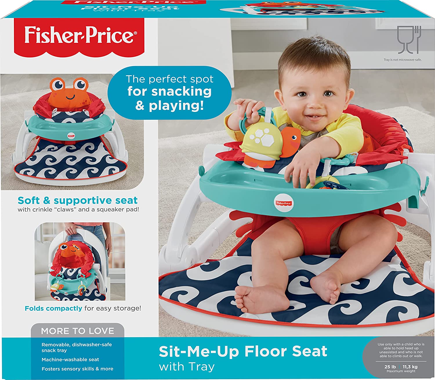 Fisher-Price Sit-Me-Up Floor Seat with Tray, Crab, - Infant Chair