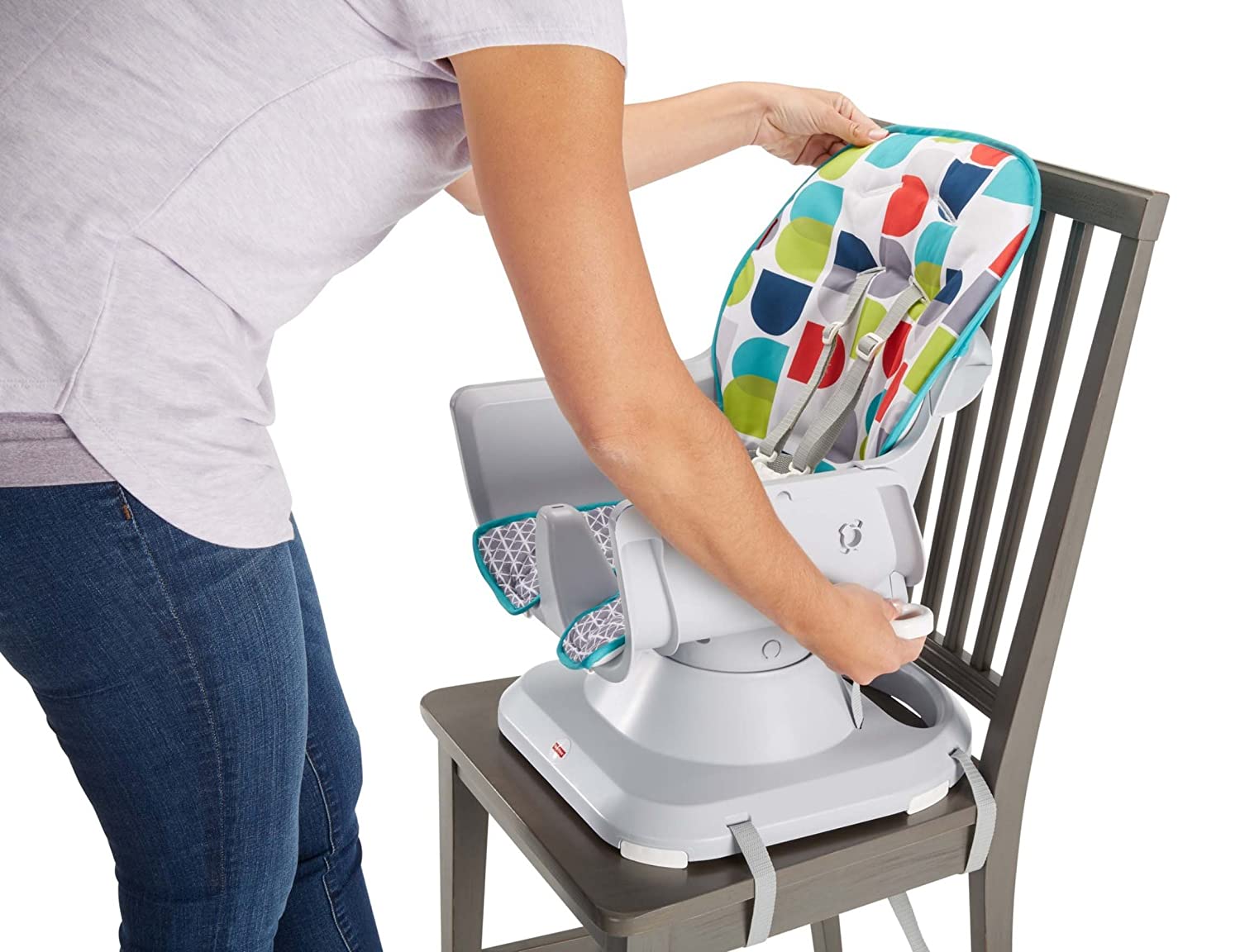 Fisher-Price SpaceSaver High Chair, Color Climbers (Eco Friendly Packaging) - with 2 height adjustments & 3 recline positions