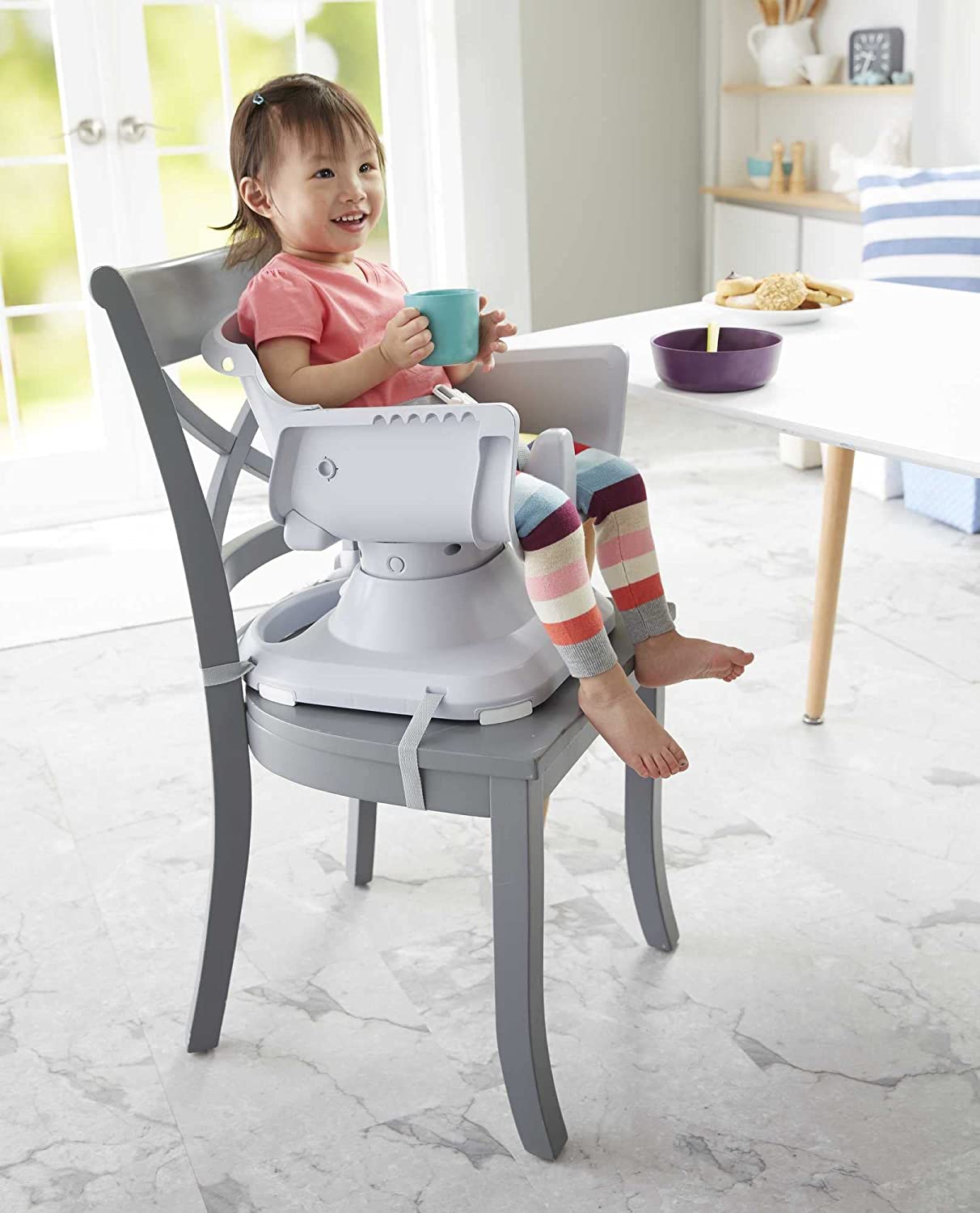 Fisher-Price SpaceSaver High Chair, Diamond Blush - with 2 height adjustments & 3 recline positions