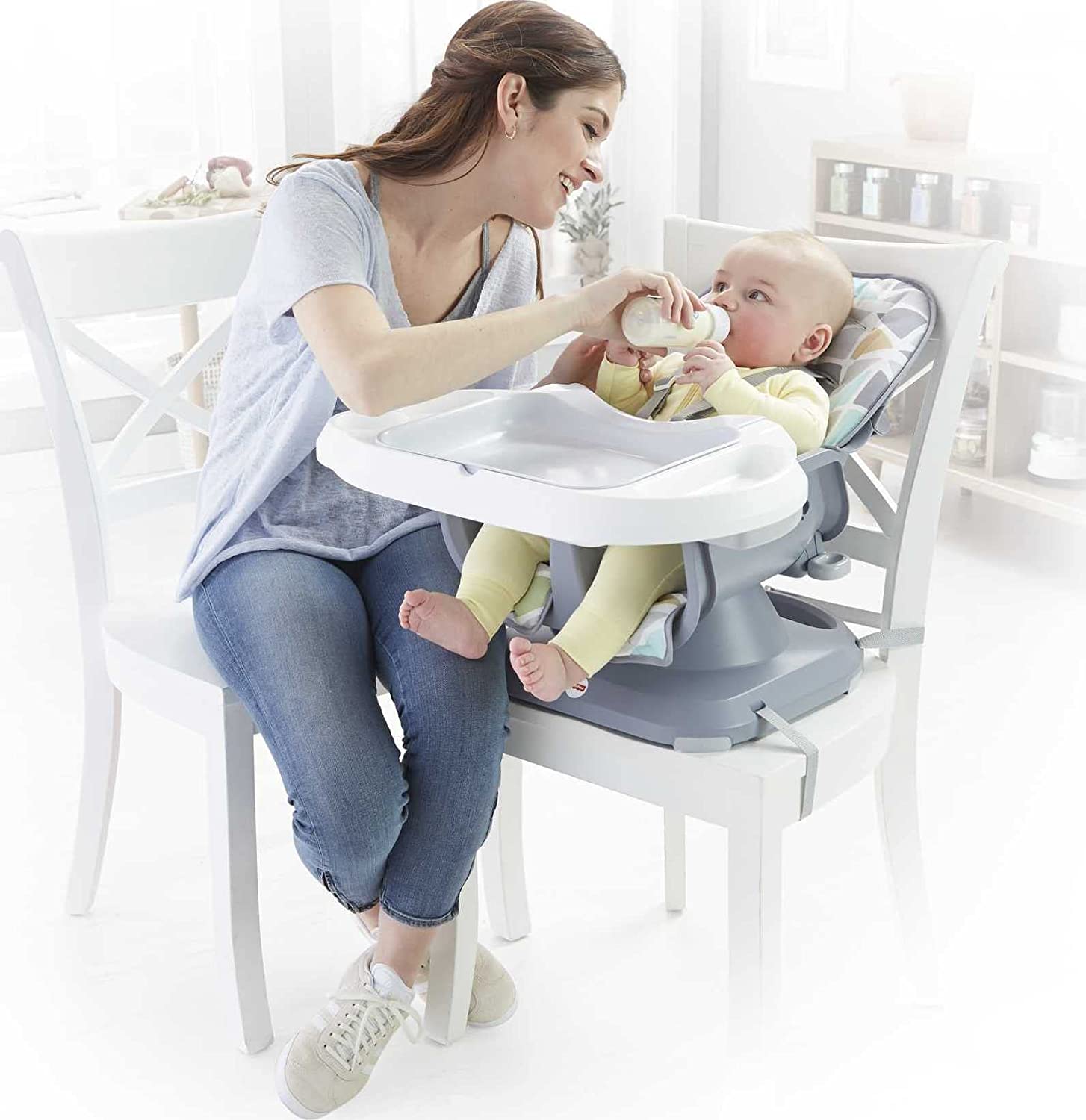 Fisher-Price SpaceSaver High Chair, Slanted Sails - with 2 height adjustments & 3 recline positions