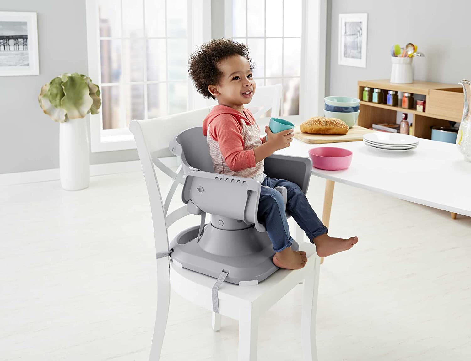 Fisher-Price SpaceSaver High Chair, Slanted Sails - with 2 height adjustments & 3 recline positions
